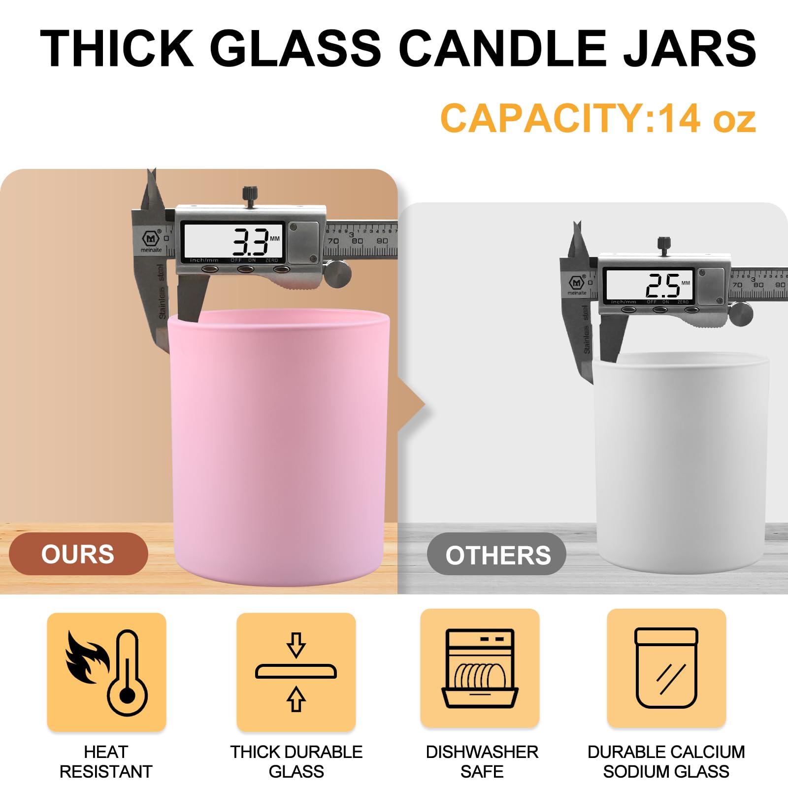 14 OZ Thick Candle Jars for Making Candles 12 Pcs (12 Count)