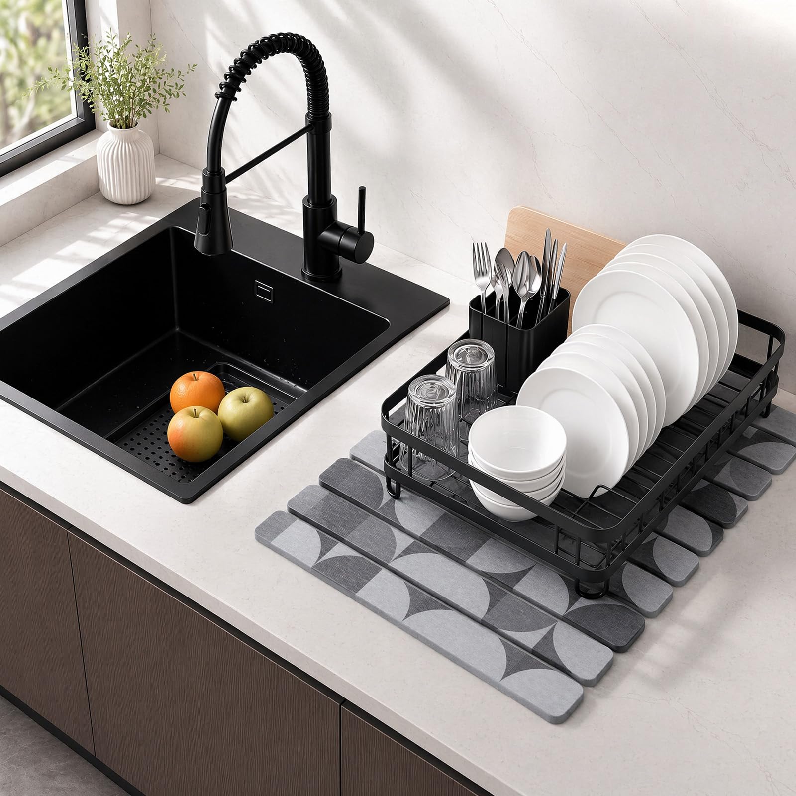 Large Stone Dish Drying Mat for Kitchen Counter (2 Count)