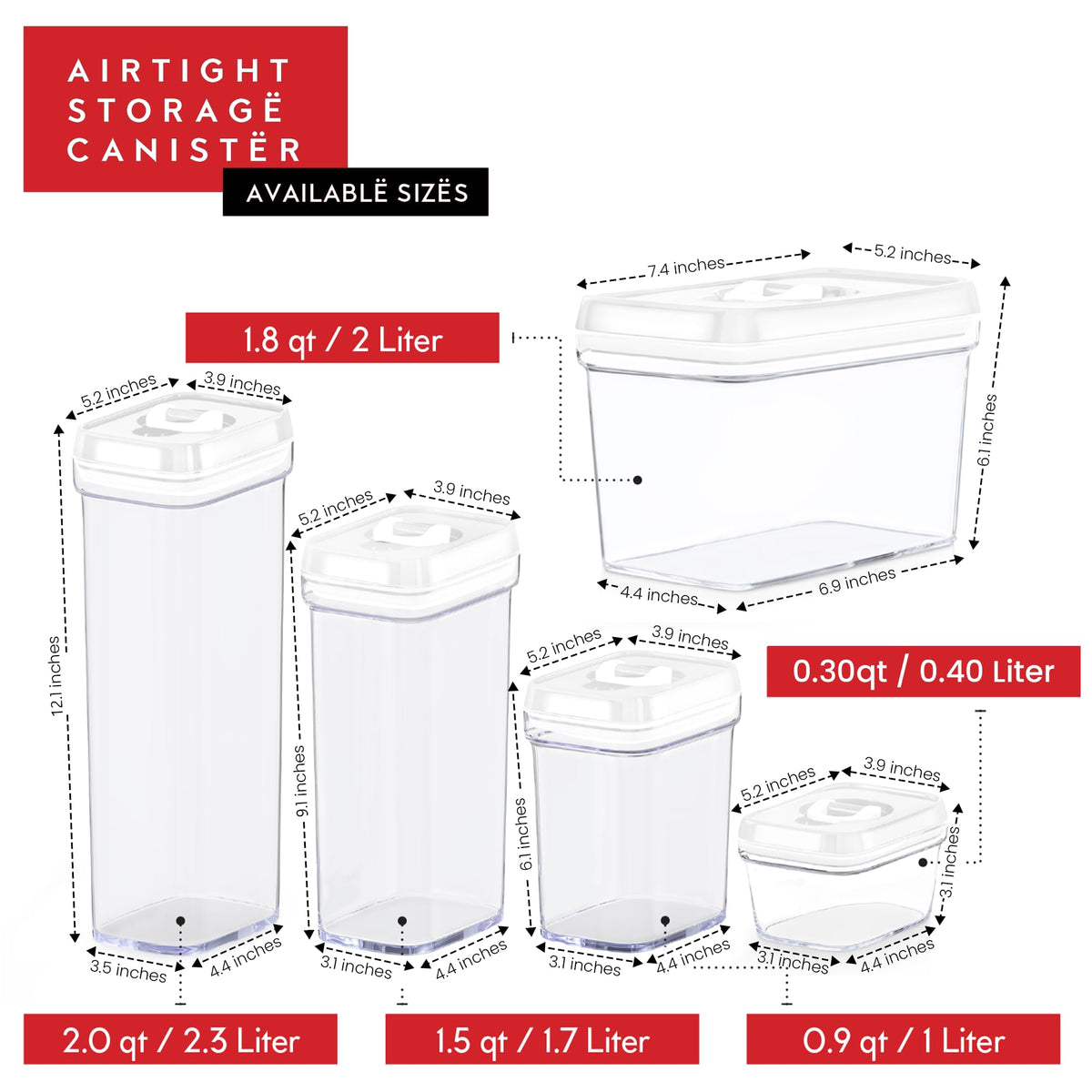 Airtight Food Storage Containers with White Lids 2L (4 Count)