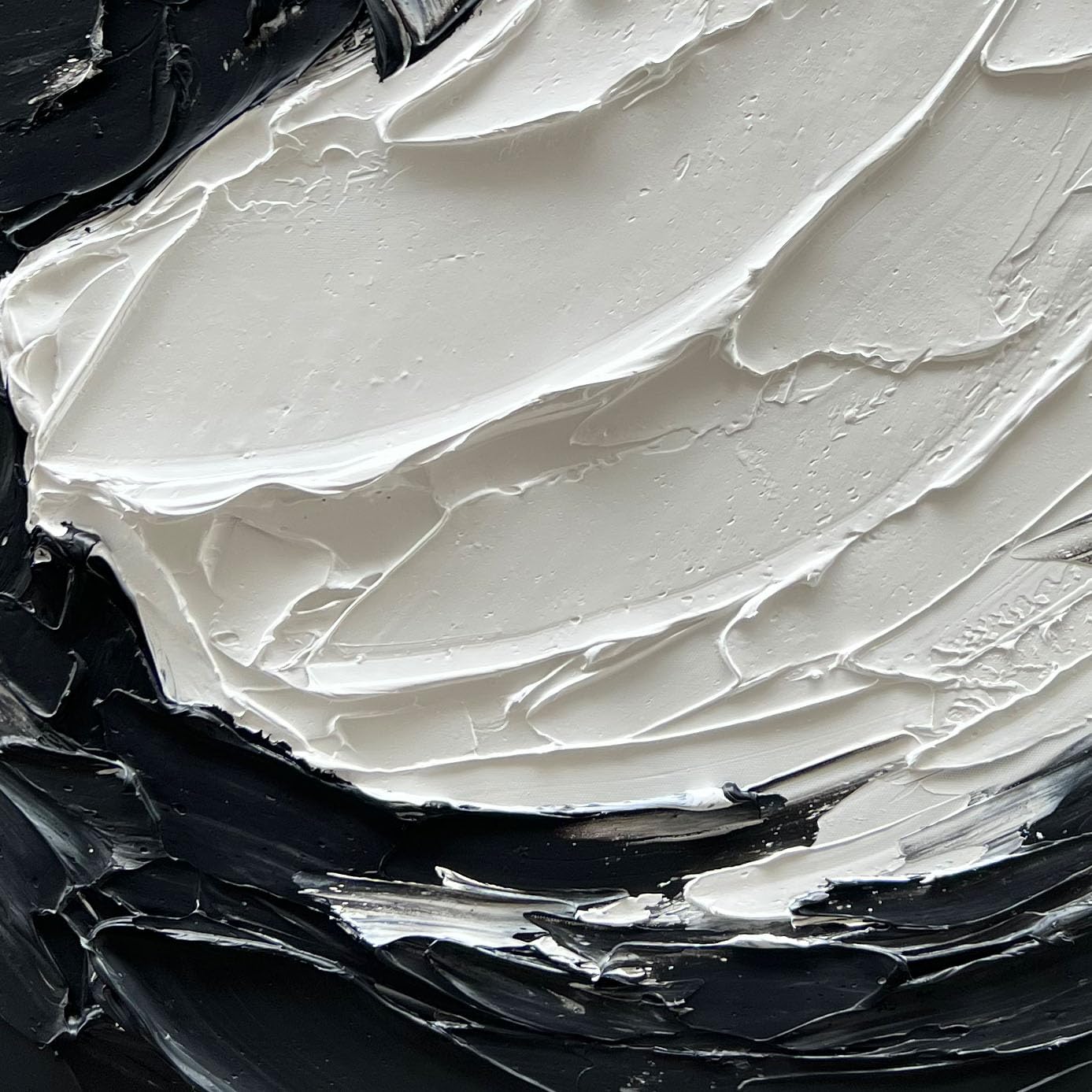Art Minimalist Style Black and White Abstract Oil Painting. Pure Hand