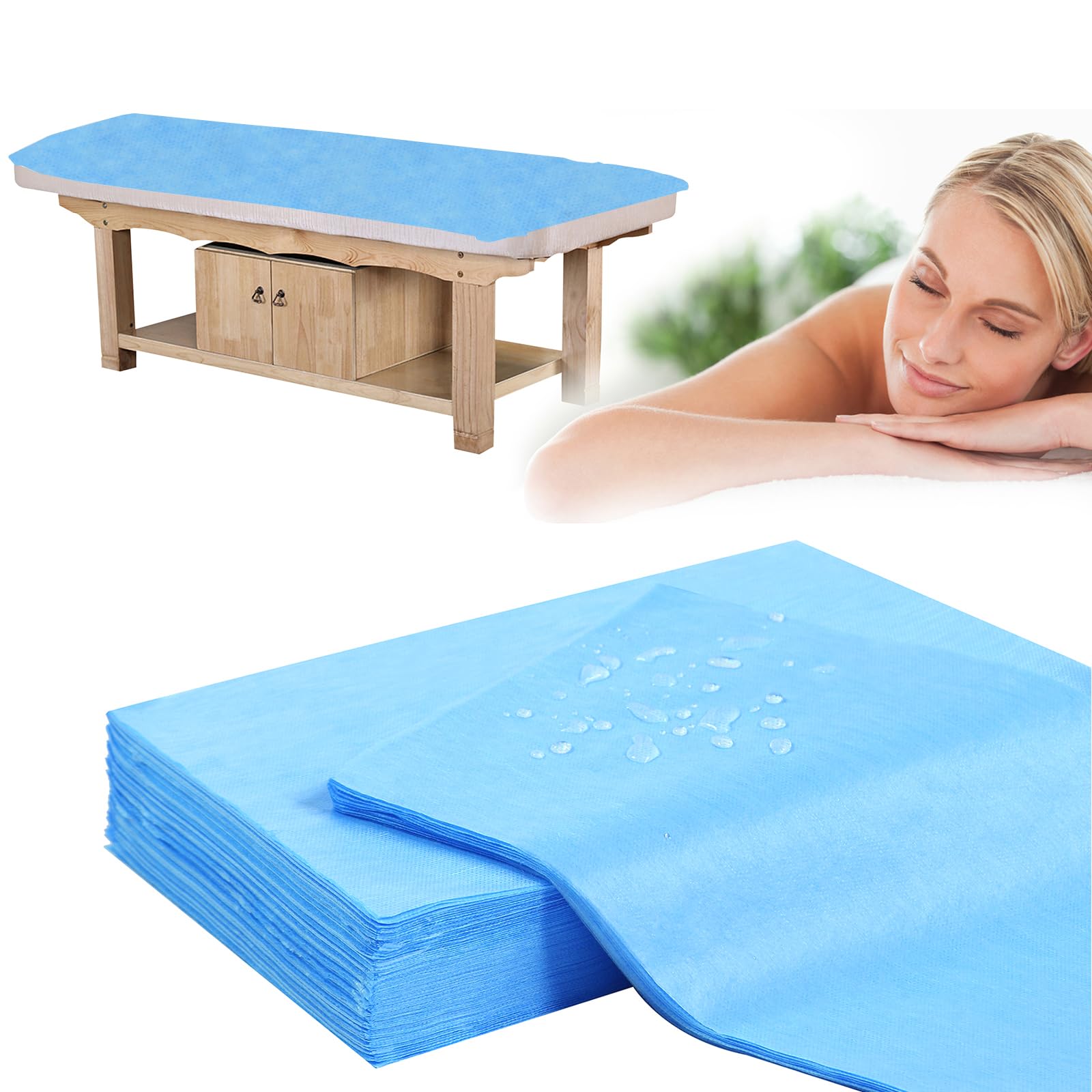 Disposable Bed Sheets for Massage Table 50 Pcs 31" x 71" Waterproof Massage Table Sheets Soft Non Woven Fabric SPA Massage Table Bed Cover Breathable for Beauty Tattoos Waxing Travel (50 Count)