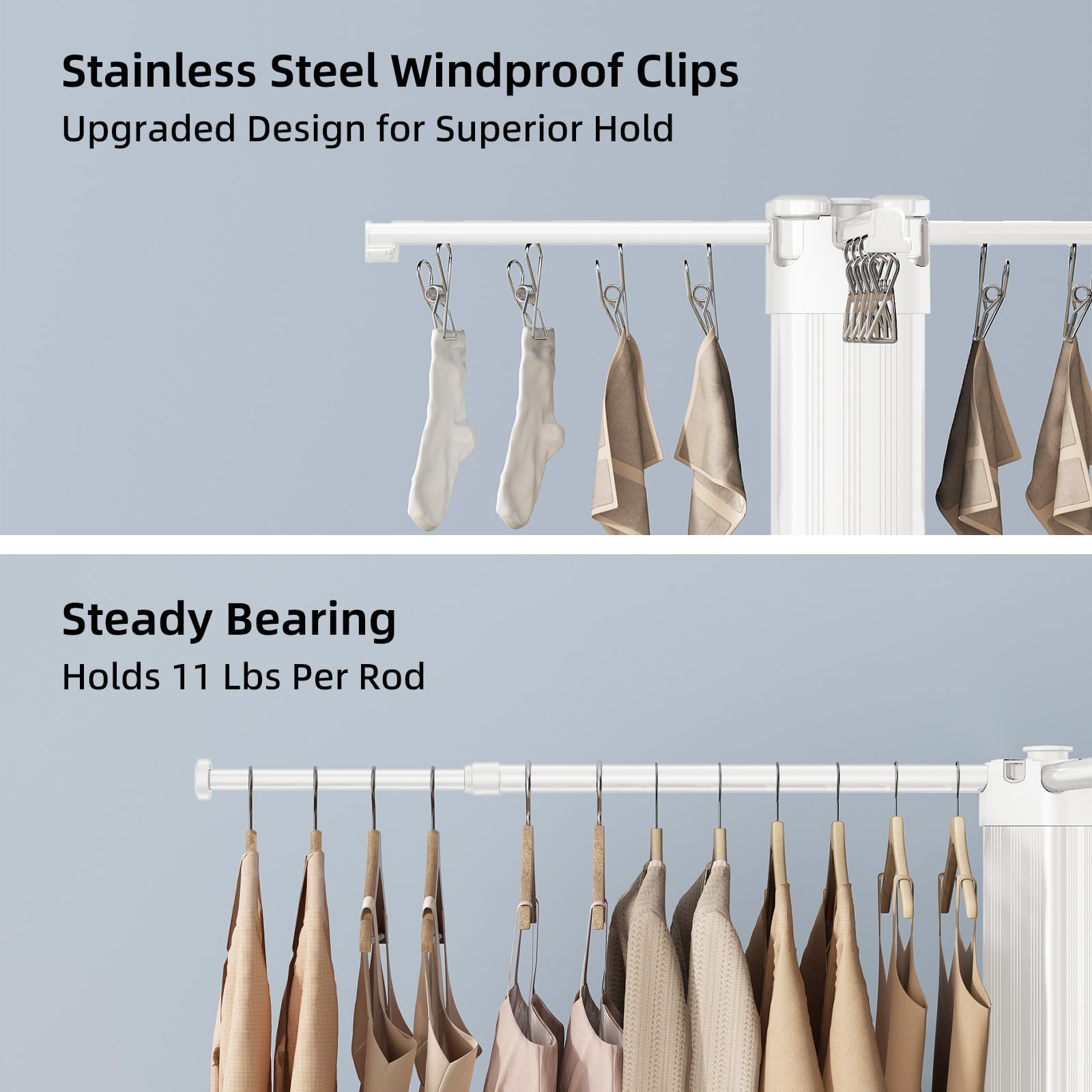Clothes Drying Rack Foldable Extending Laundry Rack with 16 Clips Collapsible Clothing Rack Space