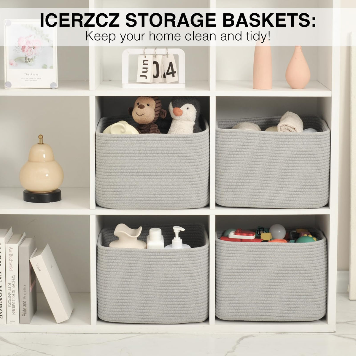 Storage Baskets for Organizing & Shelves (4 Count)