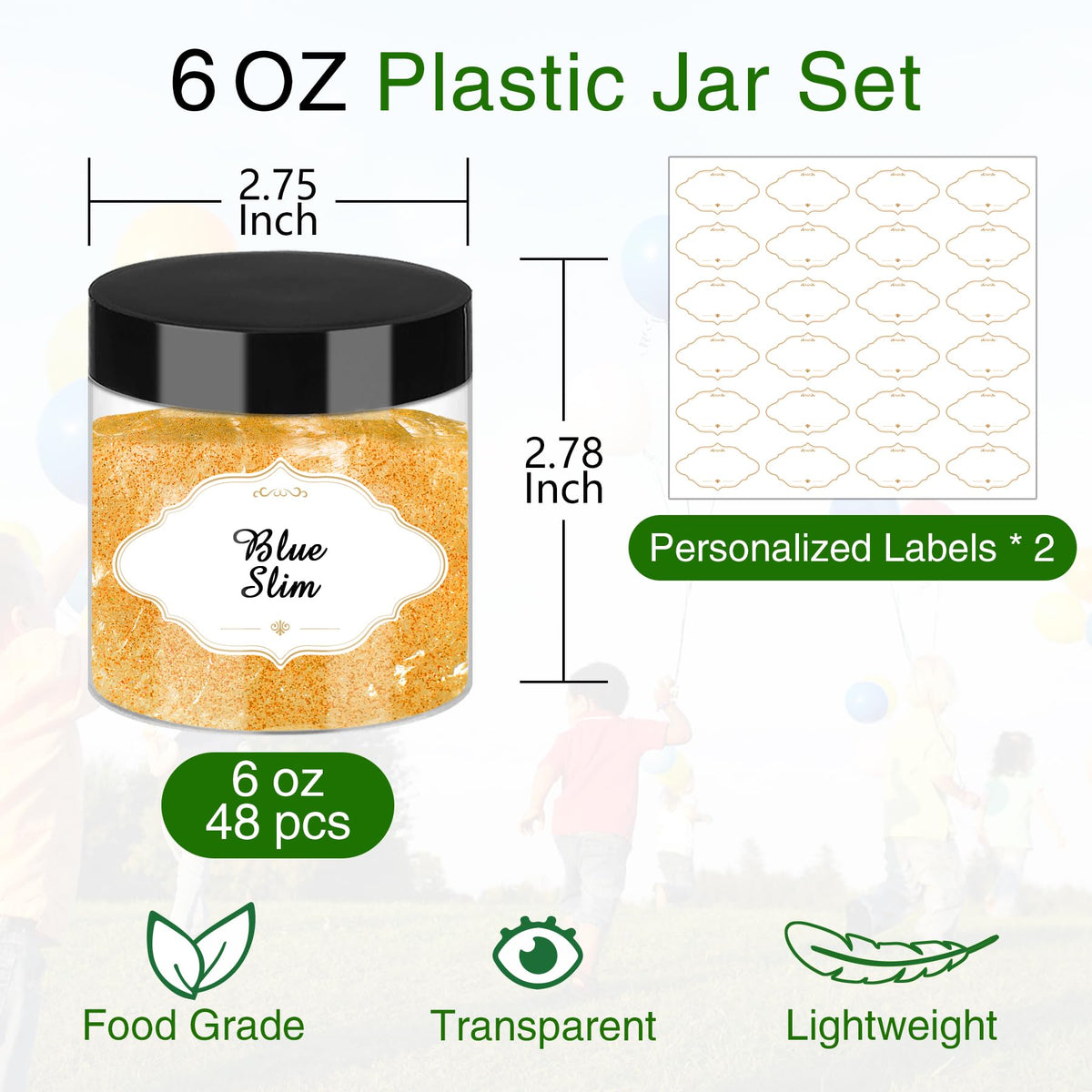 6 OZ Plastic Jars with Lids (48 Count)