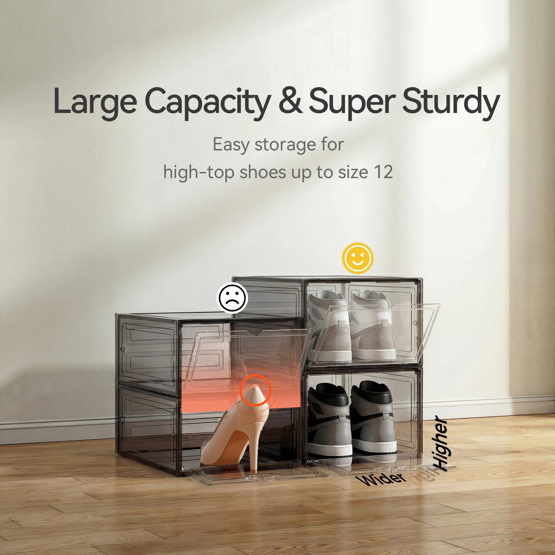 Upgraded Hard Shoe Storage Box 12 Pack XL Clear Shoe Organizer (12 Count)