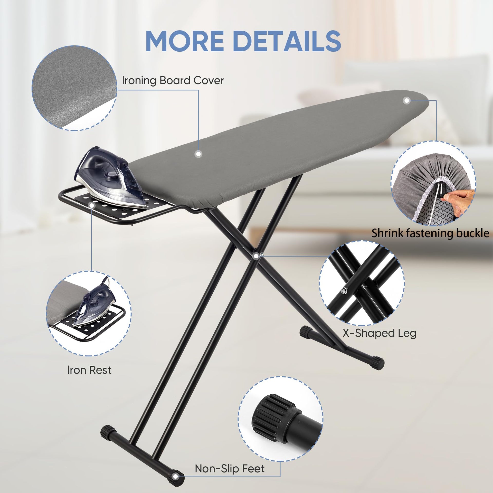 Full Size Ironing Board 47" X 15" with Heat Resistant Cover and Thicken Felt Pad