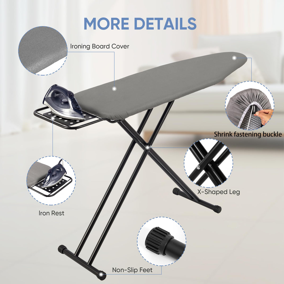 Full Size Ironing Board 47" X 15" with Heat Resistant Cover and Thicken Felt Pad