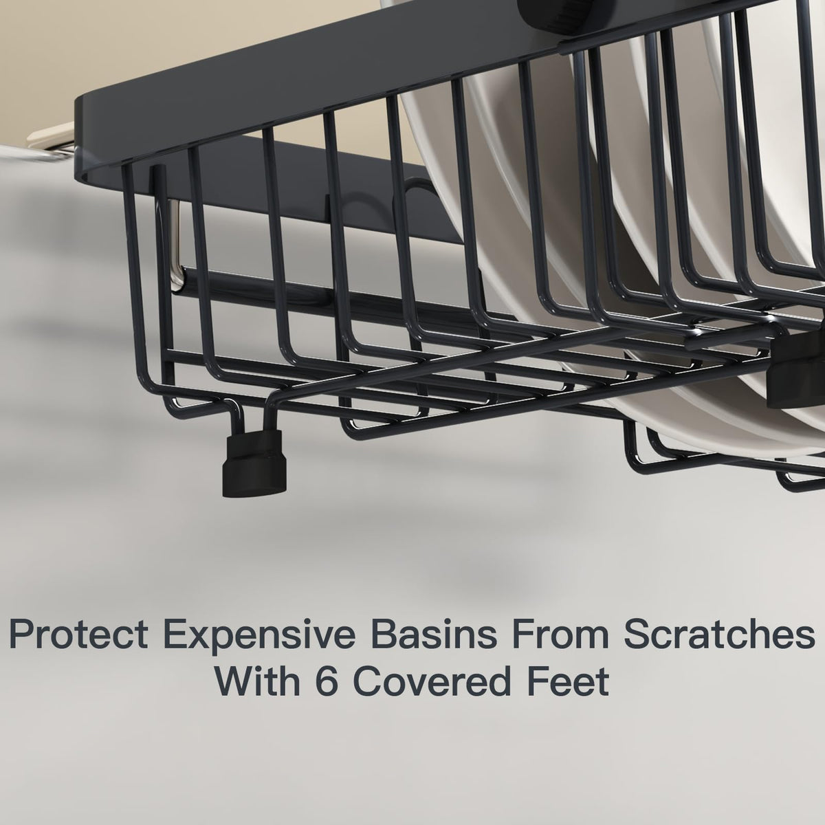 Grey Dish Drying Rack Over The Sink with Utensil Holder
