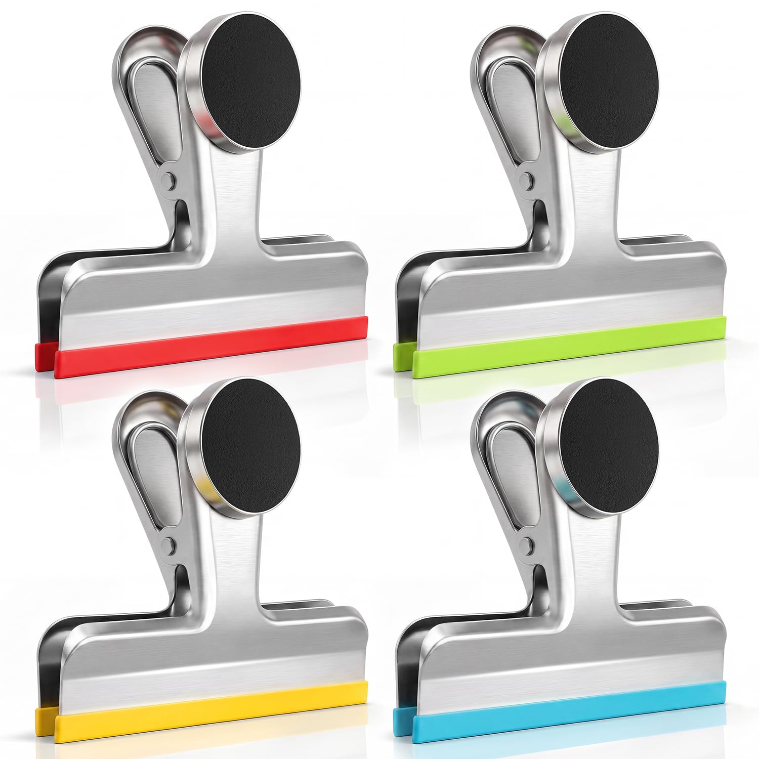 4 Pack Stainless Steel Magnetic Chip Bag Clips Covered with Silicone (12 Count)