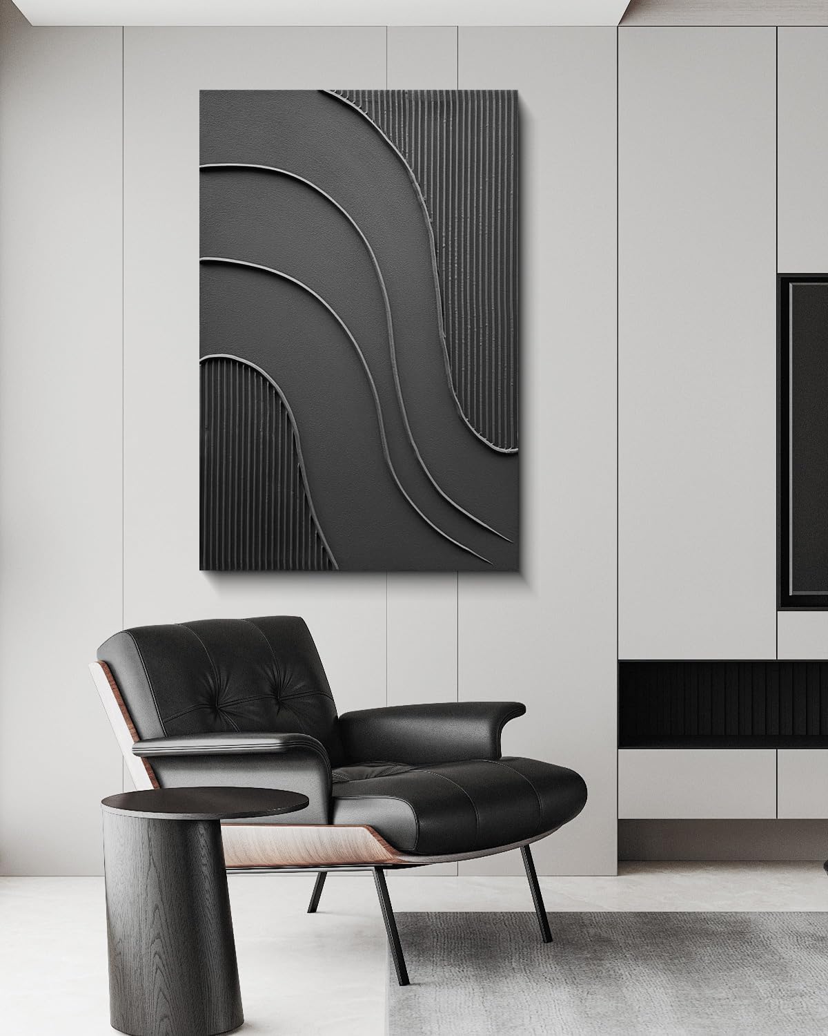 Hand Painted Thick Texture Black Minimalist Oil Painting 24x36 Inch Texture Abstract Painting Home wall Decorative Art