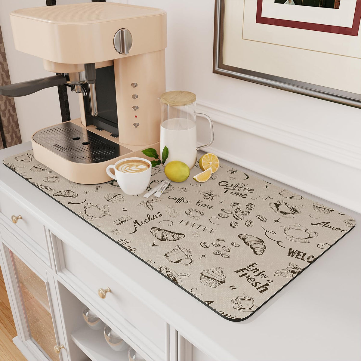 Coffee Mat Hide Stain Rubber Backed Absorbent Dish Drying Mat for Kitchen Counter