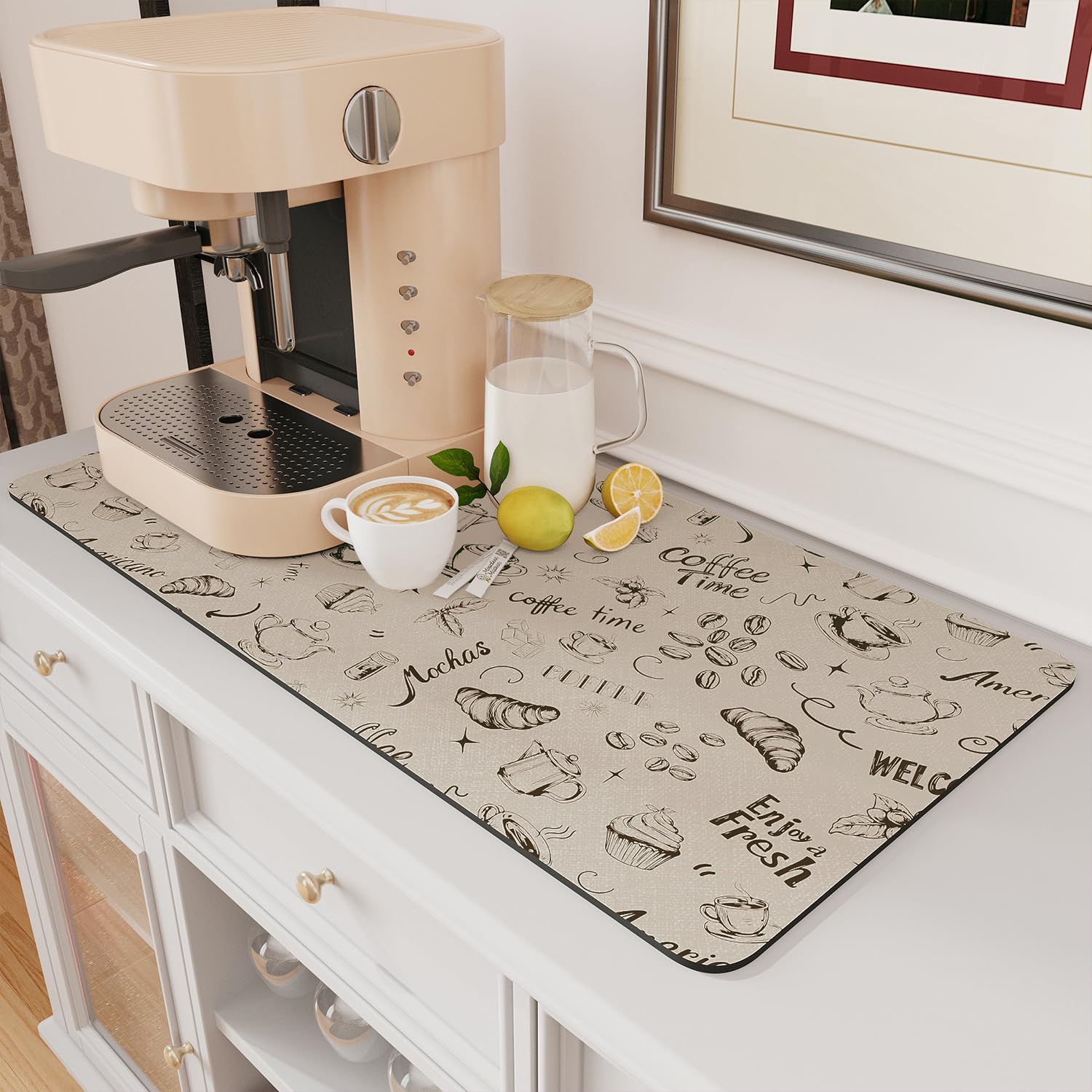 Coffee Mat Hide Stain Rubber Backed Absorbent Dish Drying Mat for Kitchen Counter