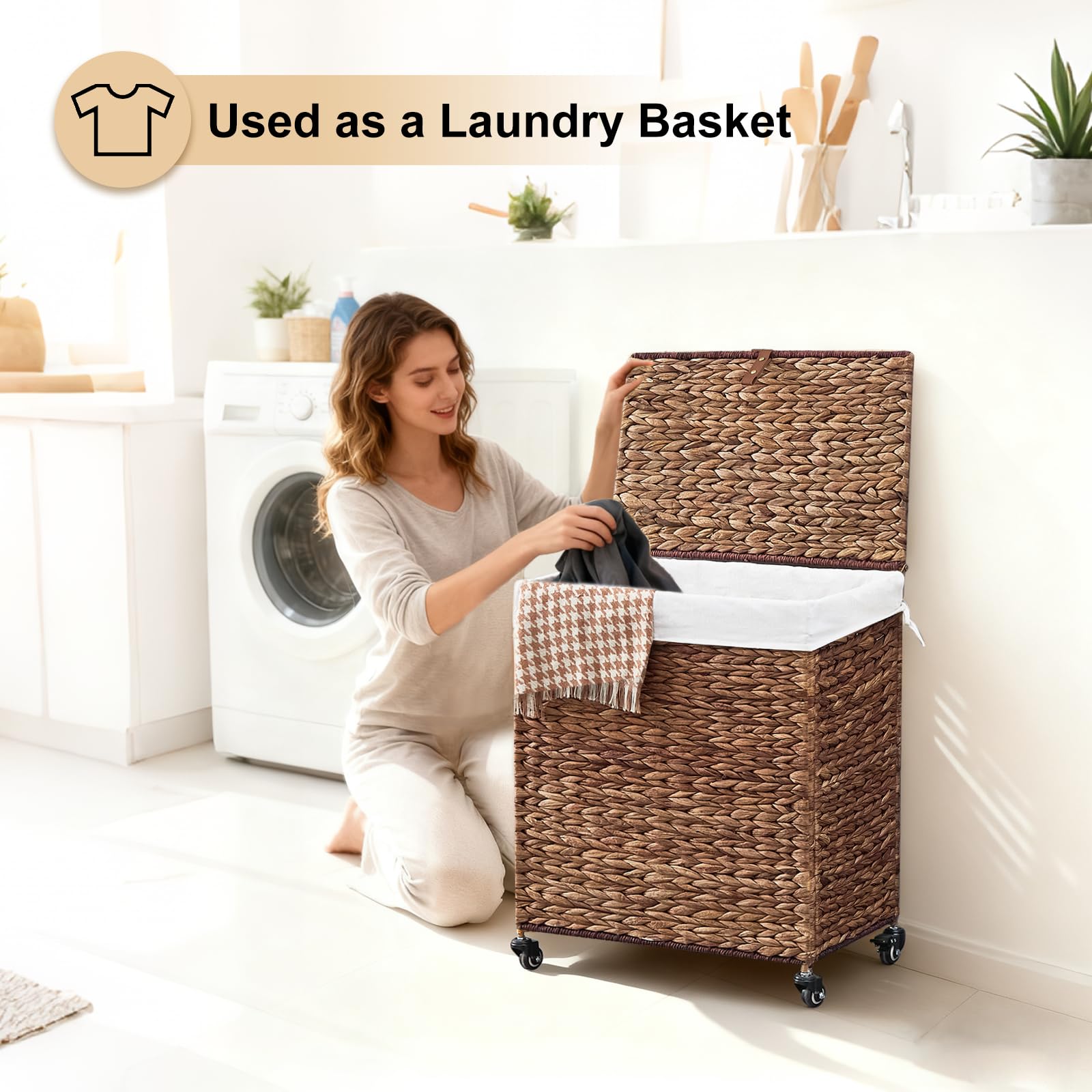 Handwoven Laundry Hamper with Wheels (3212.3322 Fl Oz)