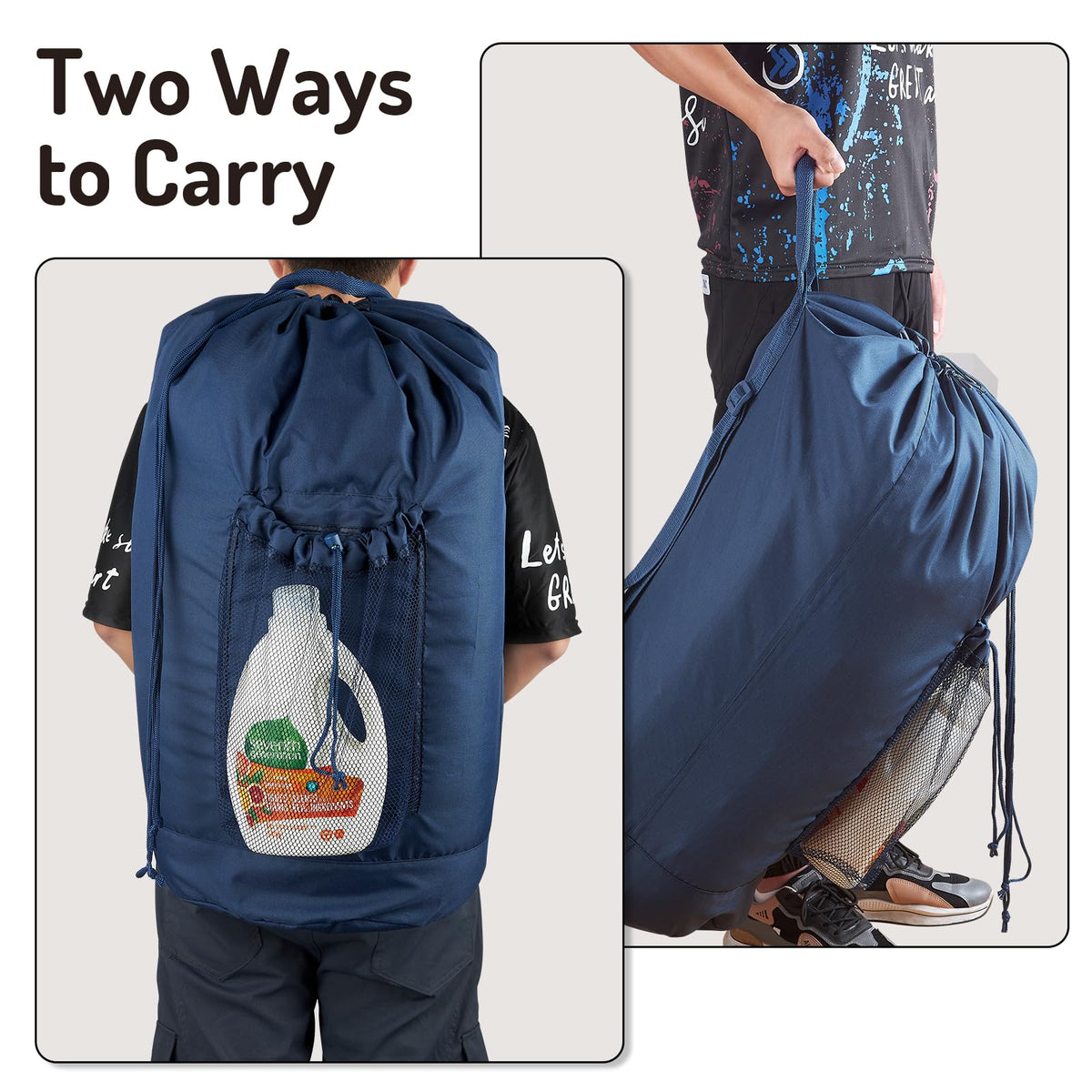 Laundry Bag Backpack with Detergent Holder and Adjustable Shoulder Straps