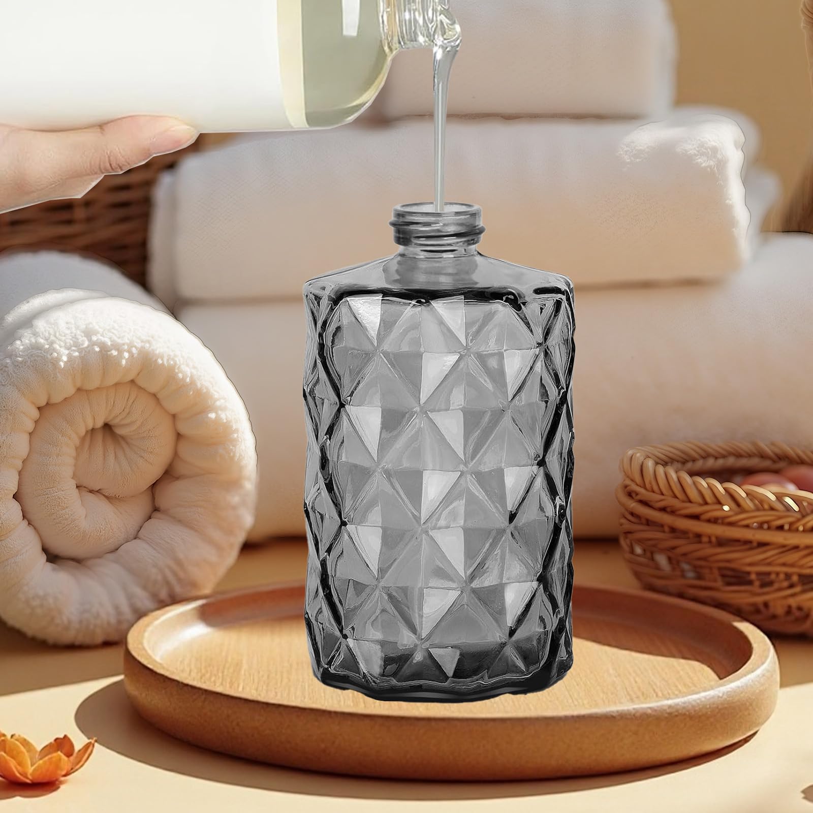 12Oz Gray Glass Soap Dispenser