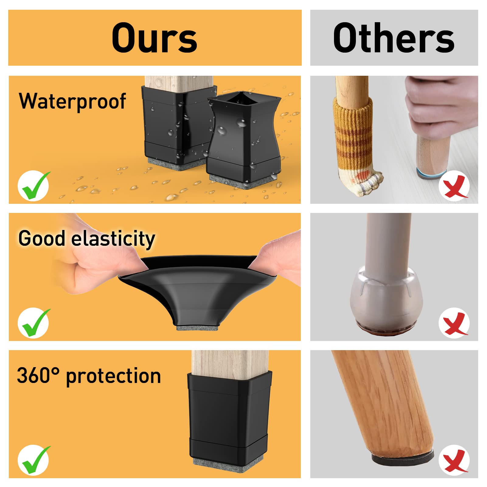 Square Chair Leg Protectors for Hardwood (24 Count)
