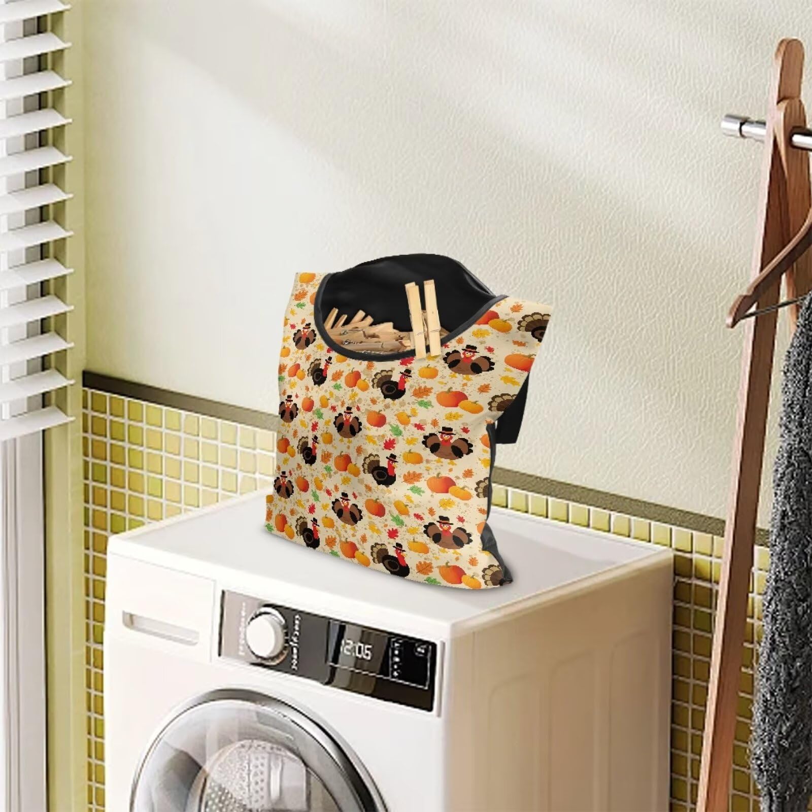 Pumkpin Clothespin Organizer Bag for Outdoor Turkey Portable Clothespin Storage Bags with Large Opening Waterproof Laundry Clothespins Bag Clothespins Holder for Clothesline Outdoor