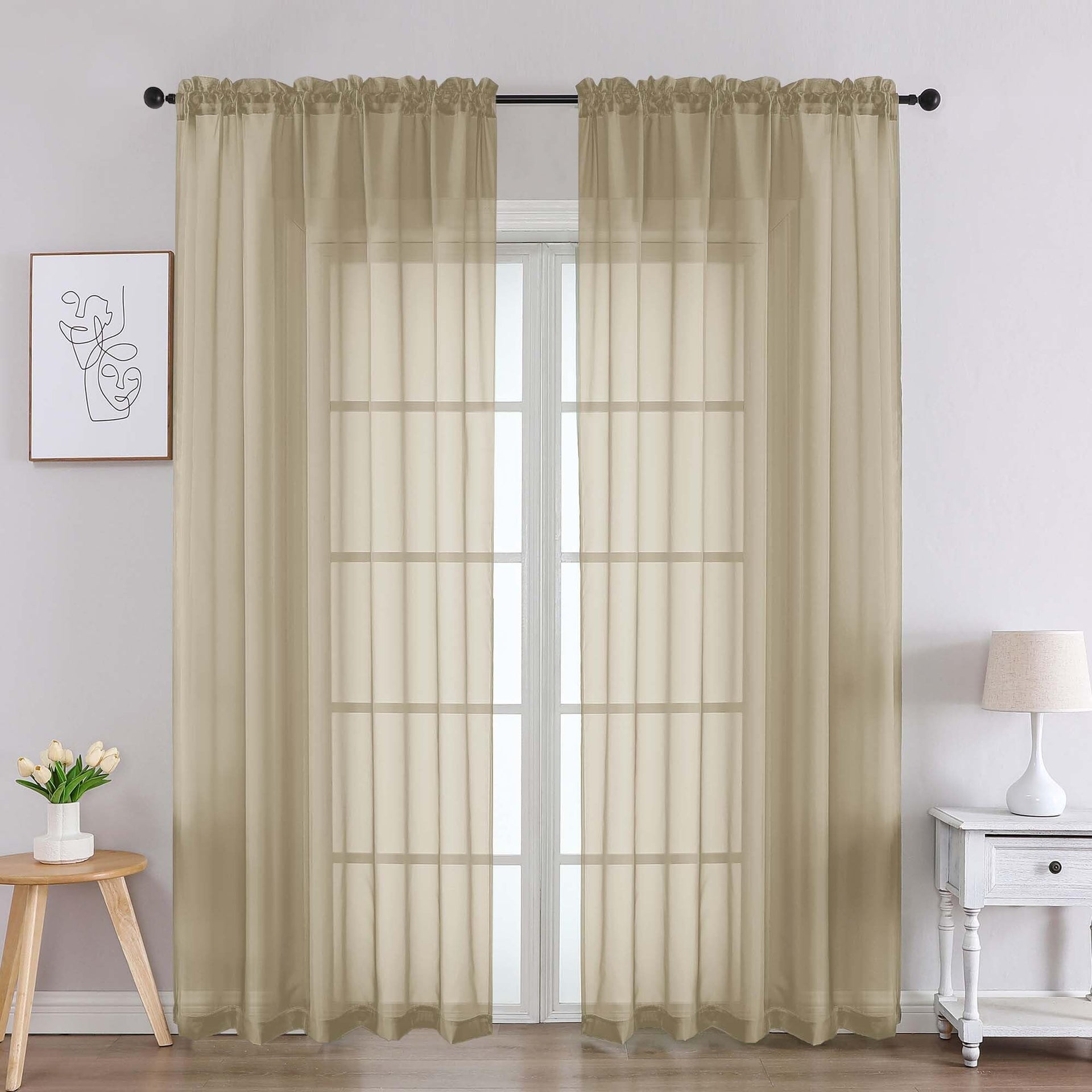 Taupe Sheer Curtains 84 Inches Long 2 Panels (2 Count)