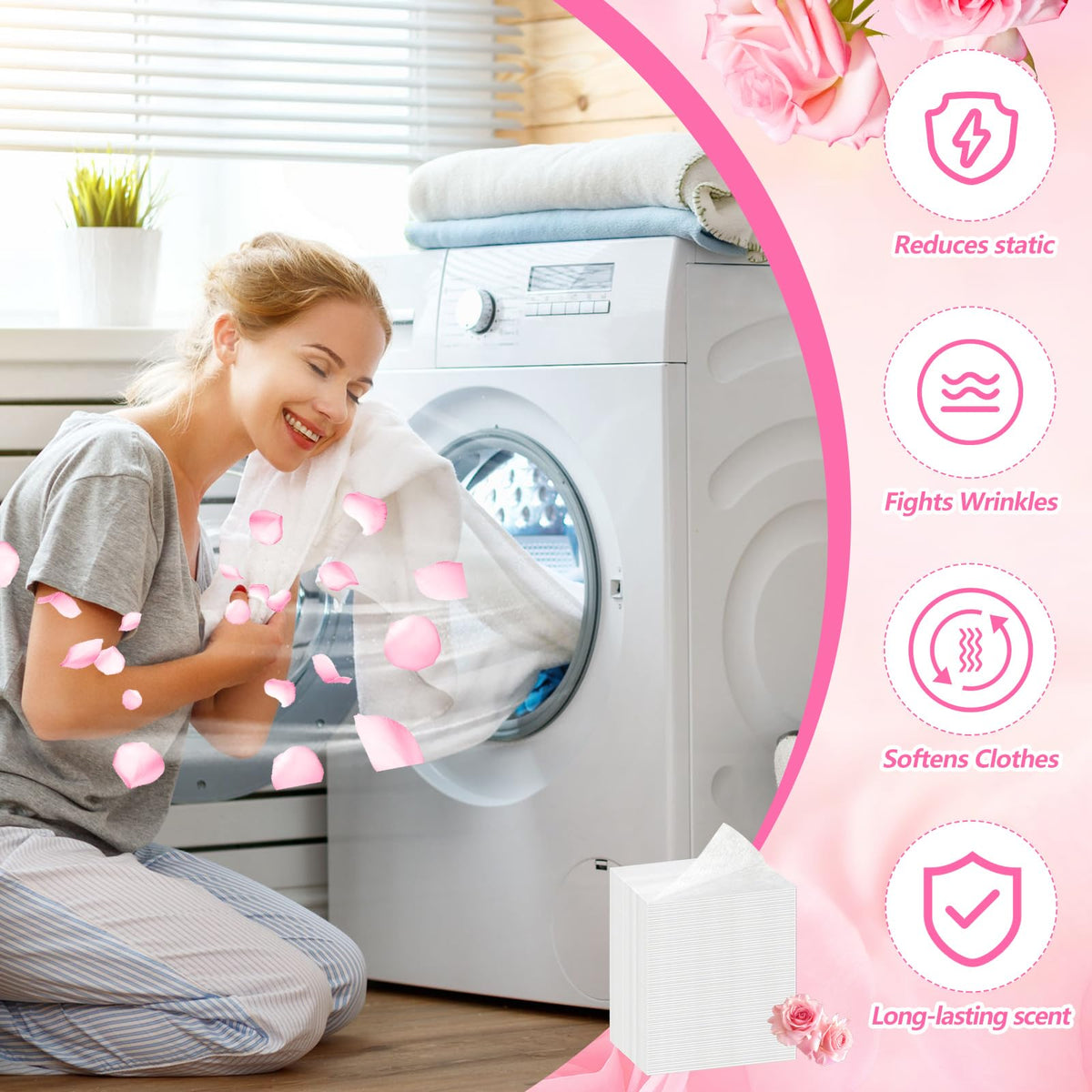 600 Count Dryer Sheets Bulk Fabric Softener Rose Scent Dryer Sheets Naturally Softens and Removes Static Cling