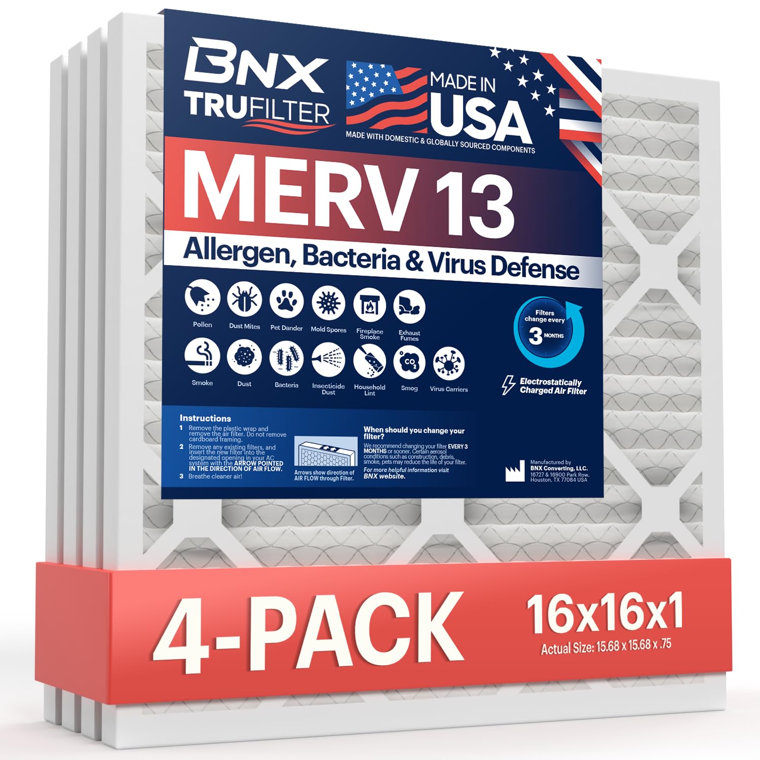 TruFilter 16x16x1 Air Filter MERV 13 (4 Count)