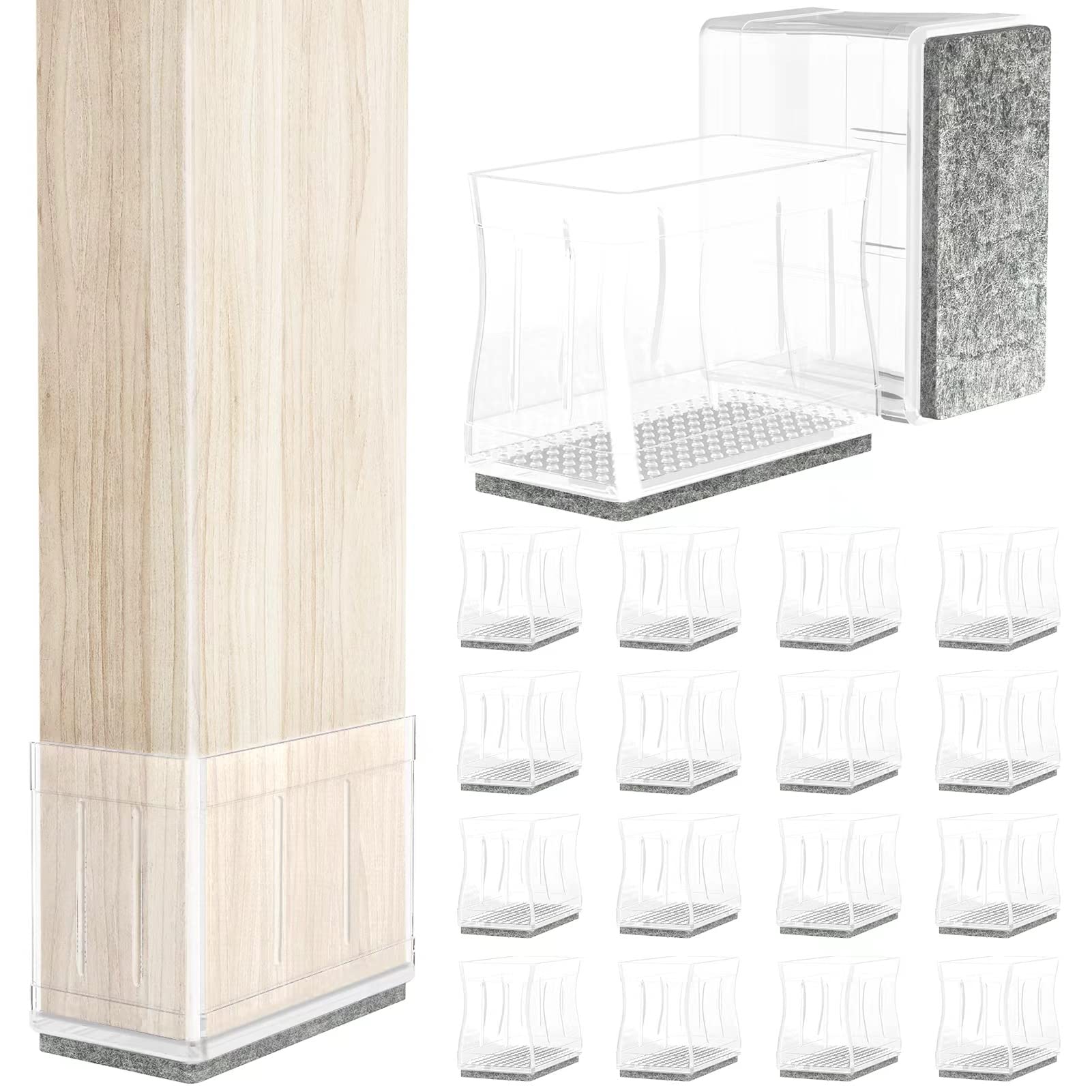 1" x 1.5" Rectangle Chair Leg Protectors for Hardwood Floors Silicone Covers to Protect Wood Tile Floors Felt Pads Furniture Leg Caps Reduce Noise.Easy to Move.16 PCS Clear. (16 Count)