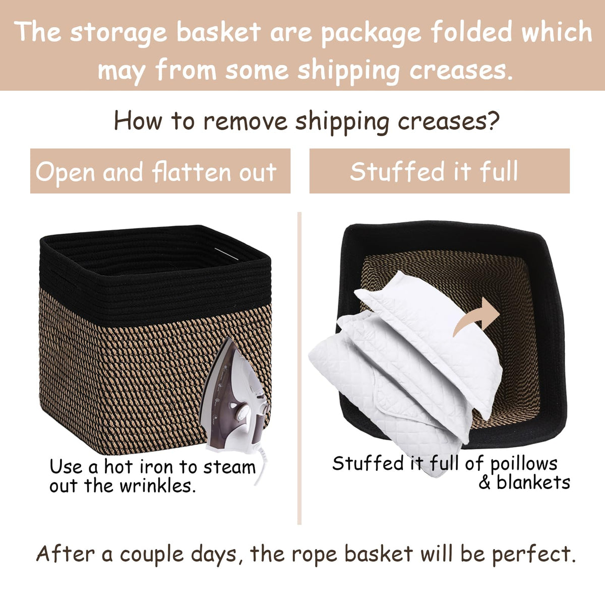 3PACK Cotton Rope Square Basket with Handles for Shelves