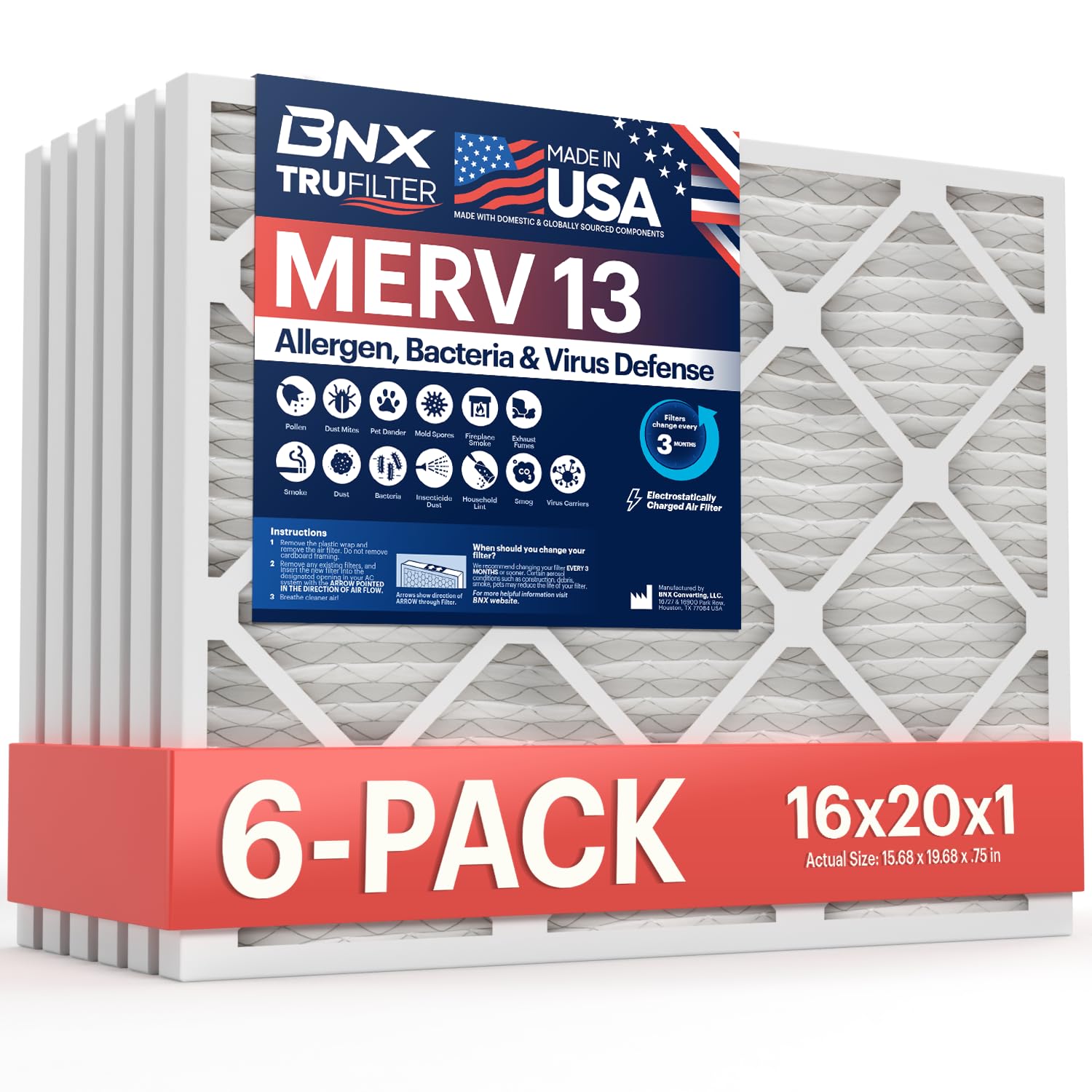 TruFilter 16x20x1 Air Filter MERV 13 AC Filter (6 Count)