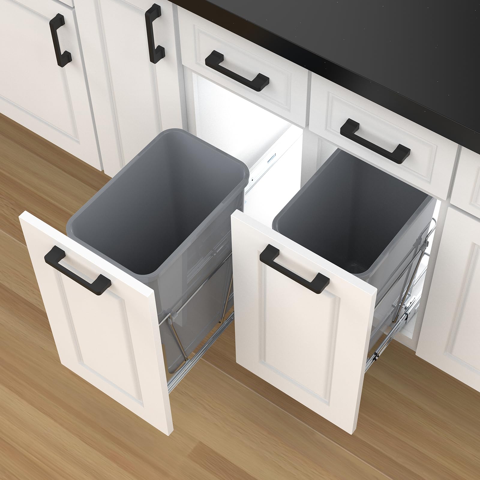 Single Pullout Trash Can for Under Kitchen Cabinets Include Single 35QT Trash Bin Doesn't Include Door Fittings