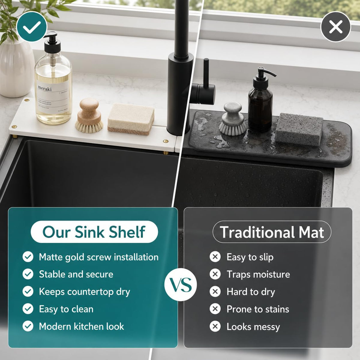 2PCS Stone Faucet Mat for Kitchen Sink