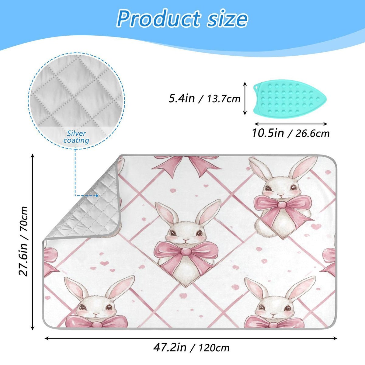 Easter Bunny Bows Pink Ironing Mat Thickened Ironing Blanket Travel Portable Double