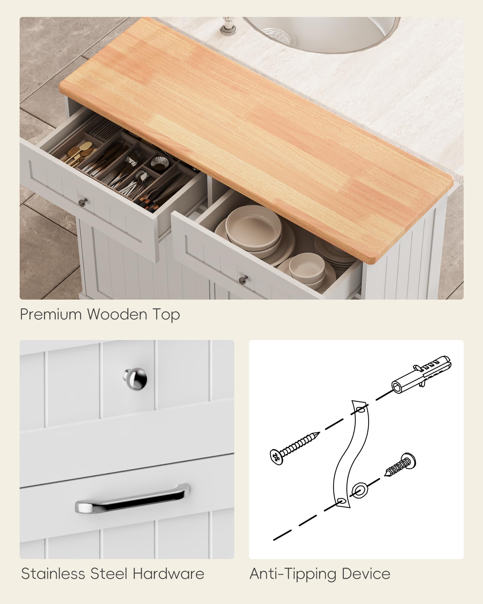 2 x 10 Gallon Tilt Out Trash Cabinet with 2 Big Storage Drawer