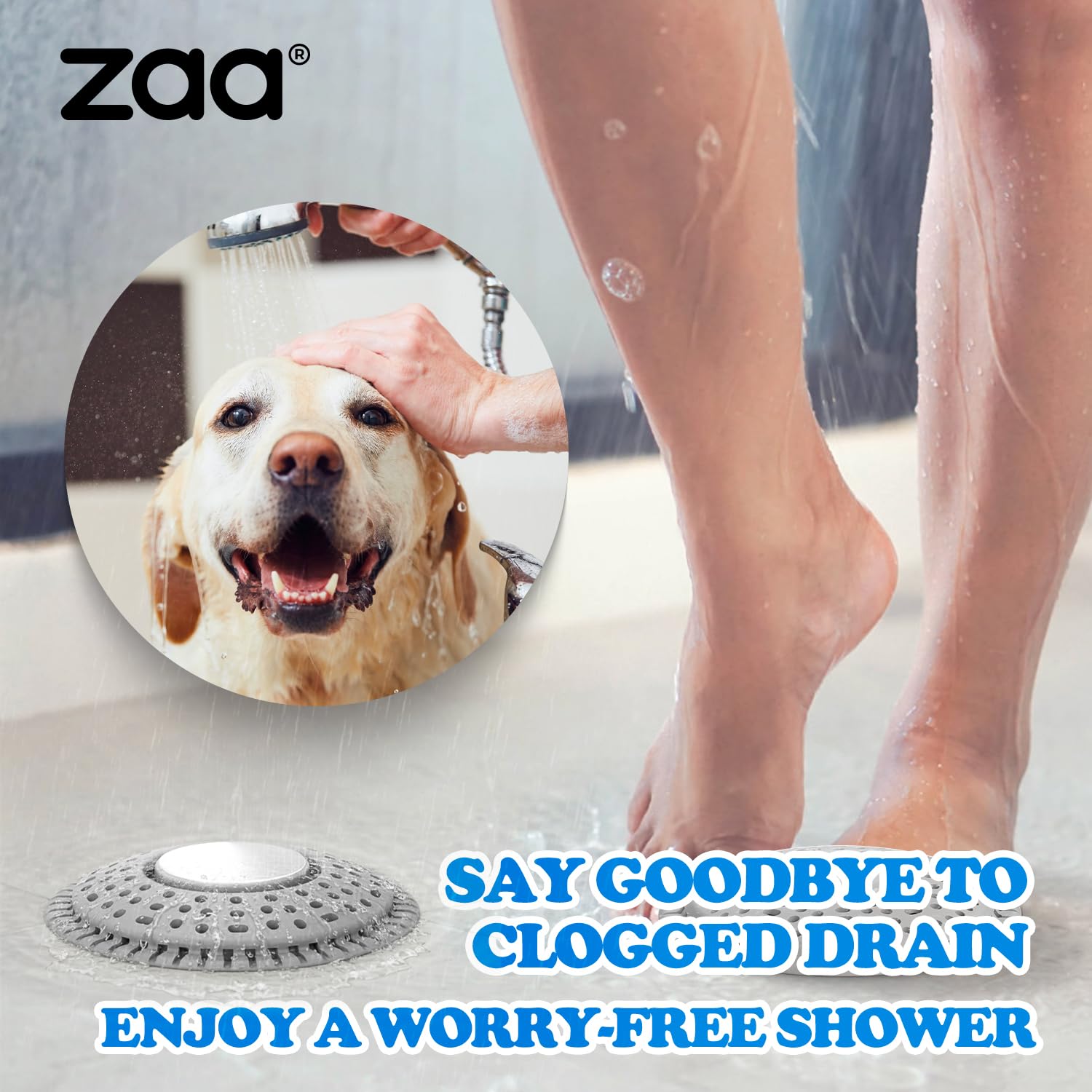 Shower Drain Hair Catcher Silicone Flat Floor Strainer Protector (2 Count)