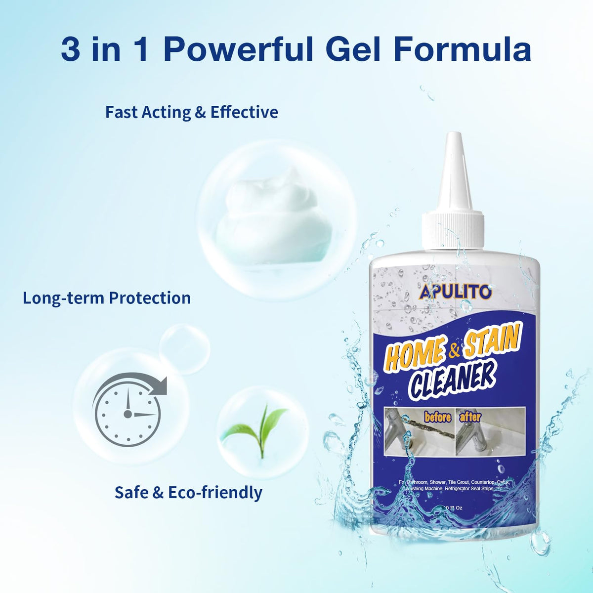 Household Cleaner Gel for Bathroom Shower Kitchen Tile Grout (10 Fl Oz)