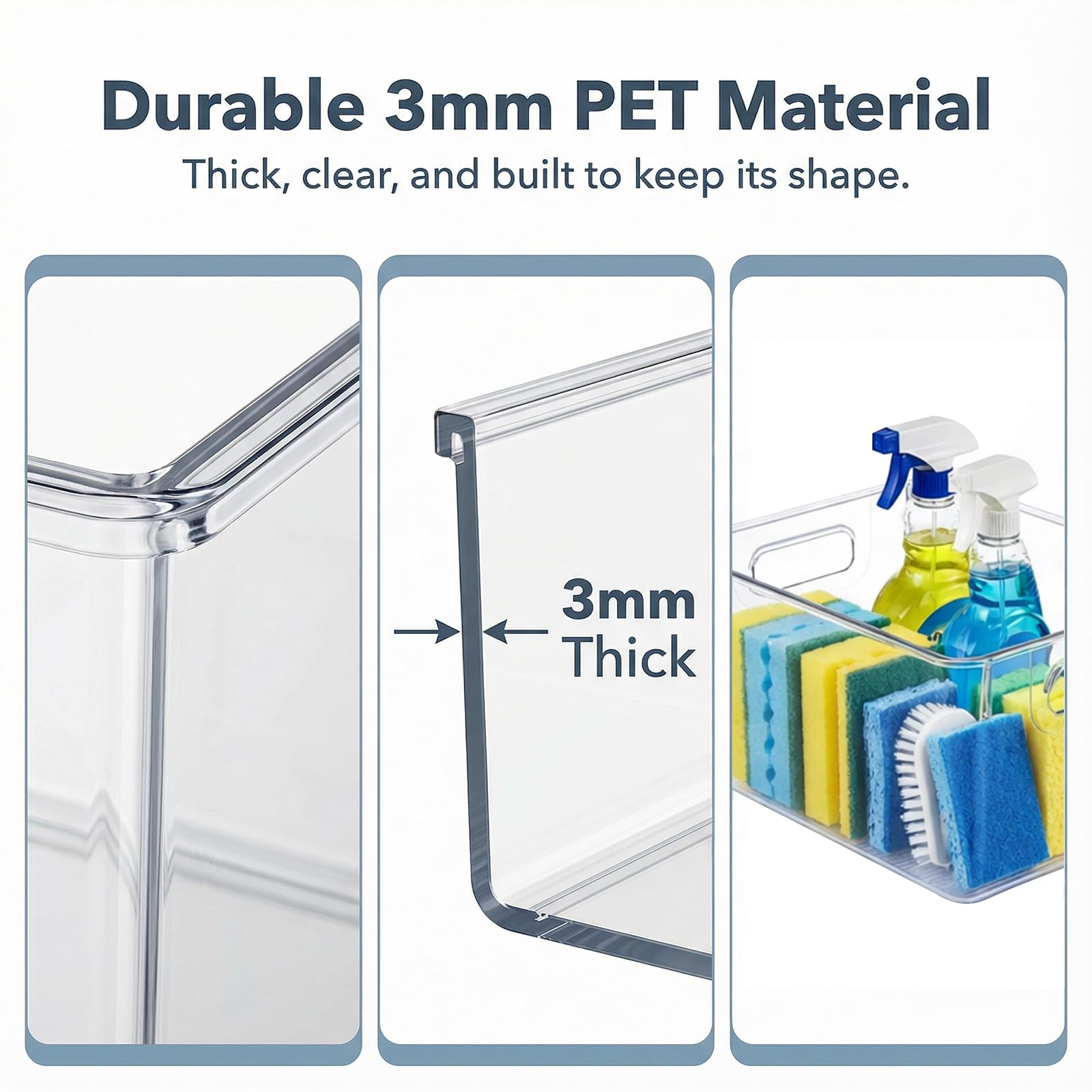 8 Pack Clear Plastic Storage Organizer Bins