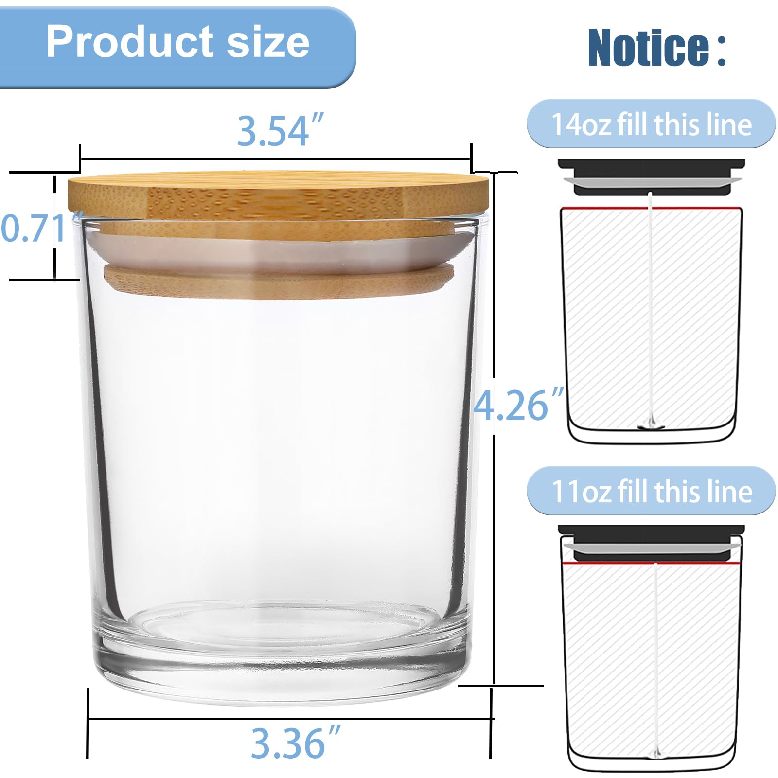 8 Pack 14 OZ Clear Glass Candle Jars with Bamboo Lids