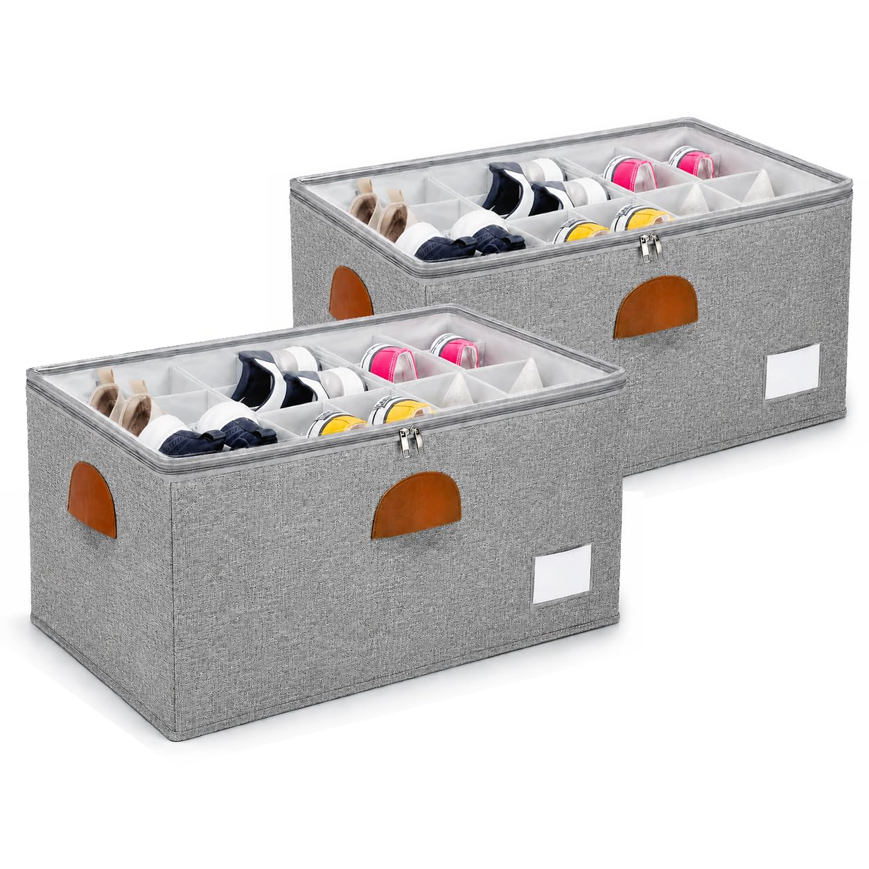 2 Pack Shoe Organizer for Closet with Adjustable Divider Shoe Storage Box (2 Count)