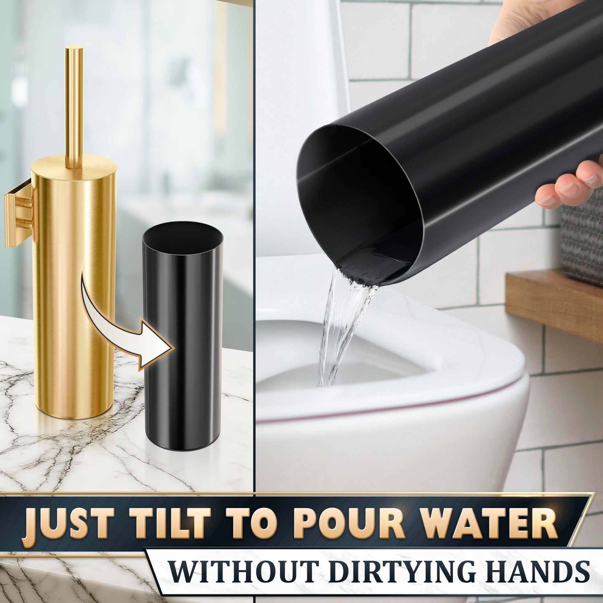 2 Pcs Wall Mounted Stainless Steel Toilet Brush and Holder Set