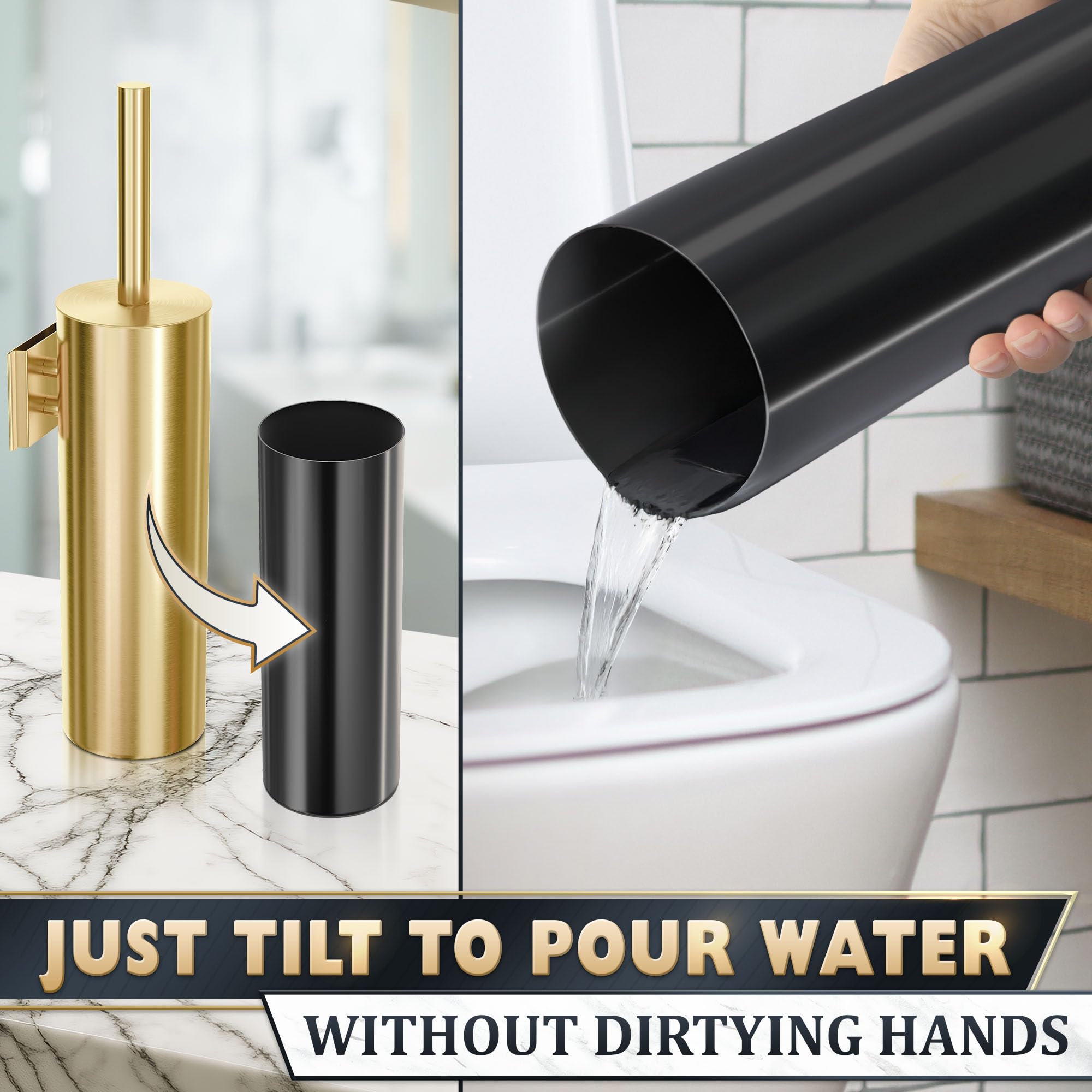 2 Pcs Wall Mounted Stainless Steel Toilet Brush and Holder Set