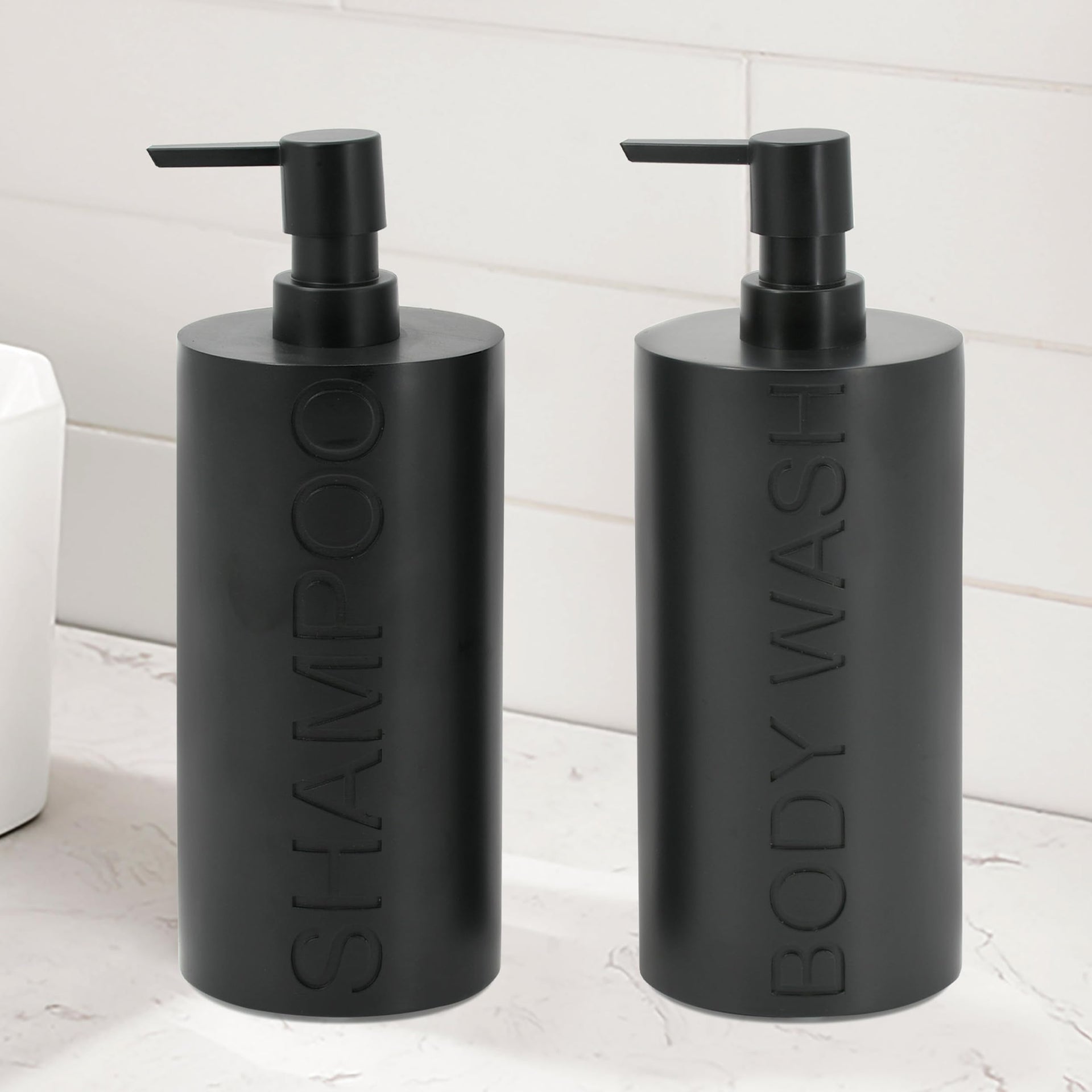 2 Pack Matte Black Resin Refillable Shampoo & Body Wash Bottles