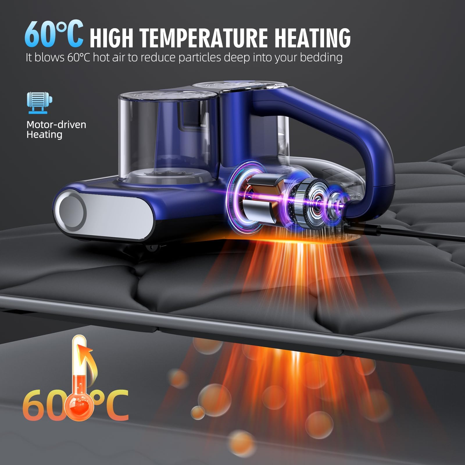 Mattress Vacuum Bed Vacuum Cleaner 16Kpa Suction 253.7nm UV