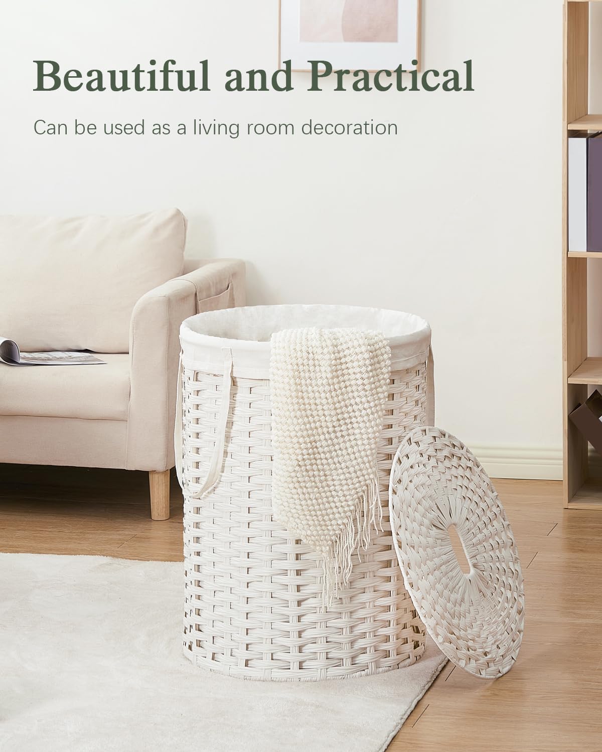 Laundry Basket with Lid Round PE Rattan Laundry Hamper
