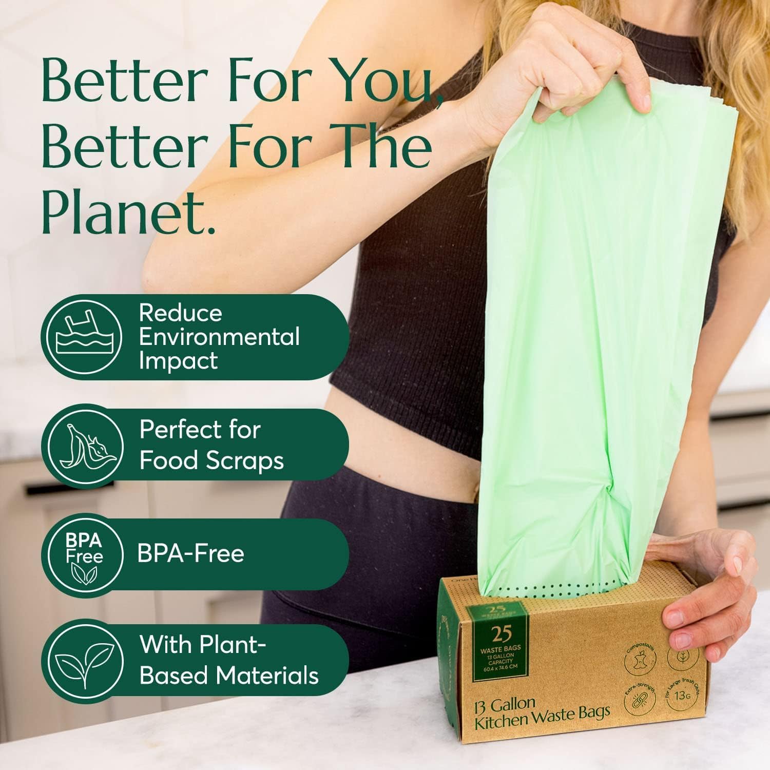 Compostable* 13 Gallon Waste Bags with Drawstring (75 Count)