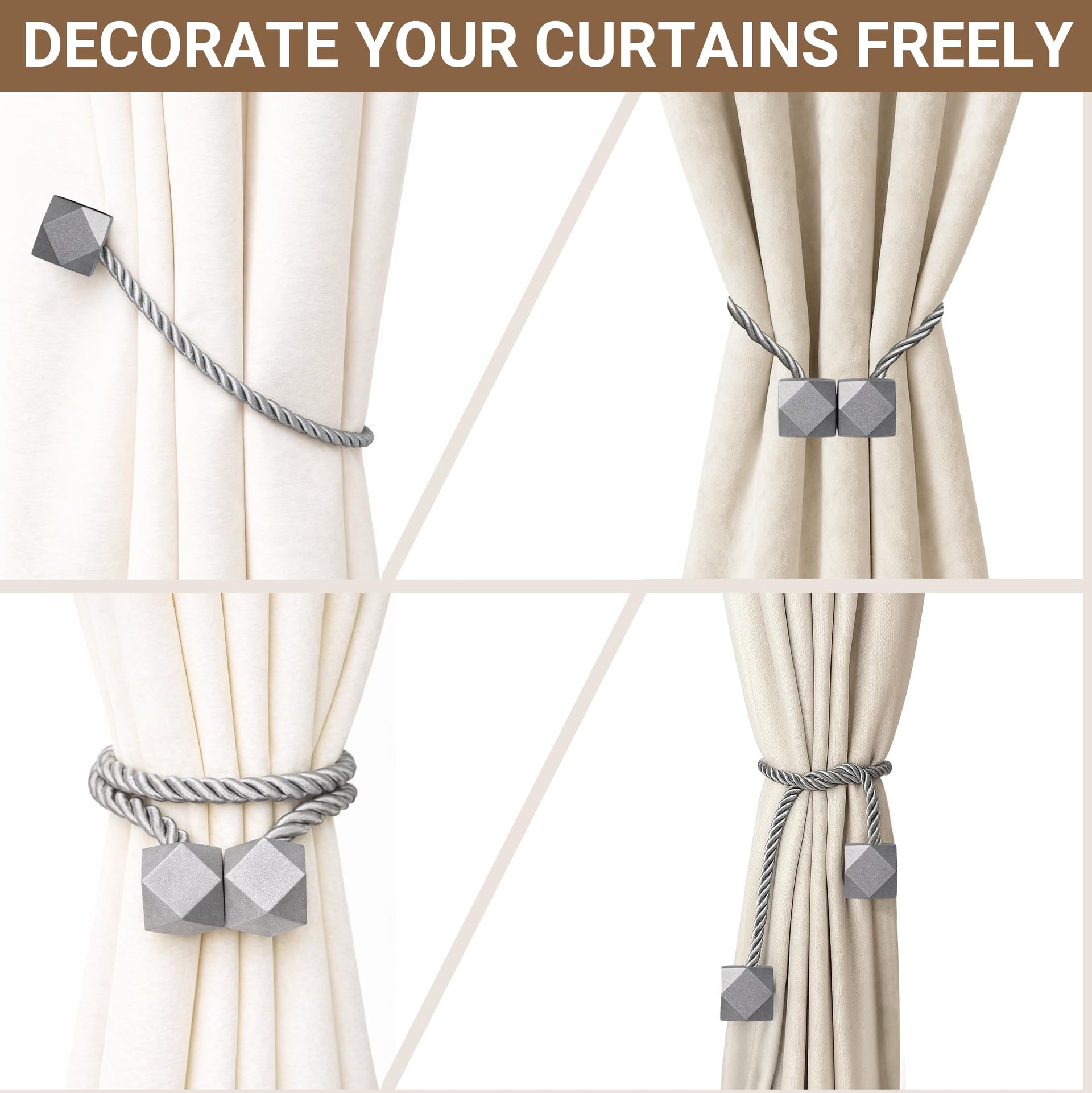 Magnetic Curtain Tiebacks Grey 6pcs (6 Count)