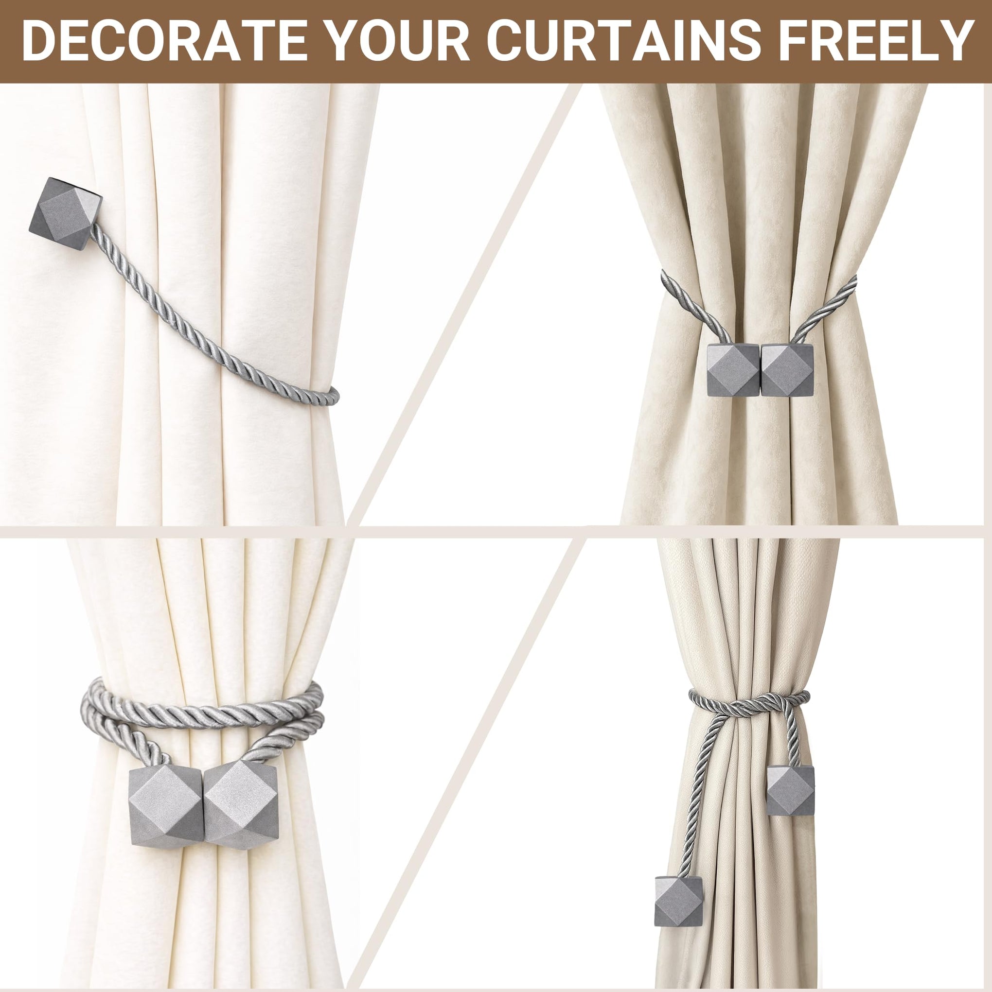 Magnetic Curtain Tiebacks Grey 6pcs (6 Count)