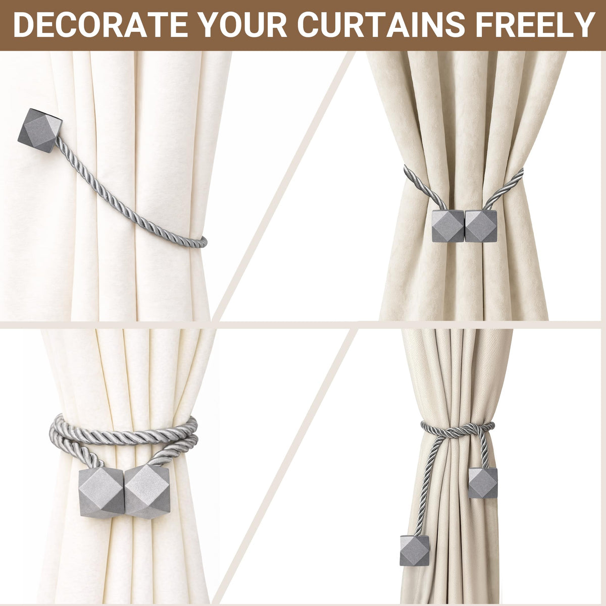 Magnetic Curtain Tiebacks Grey 2pcs