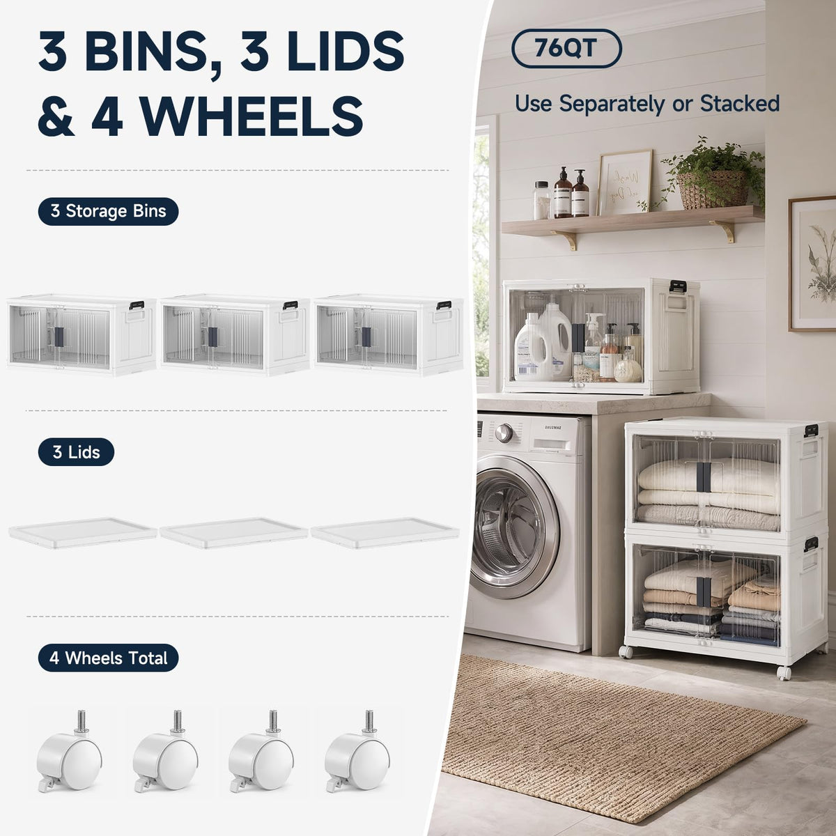 76QT Storage Bins with Lids for Home