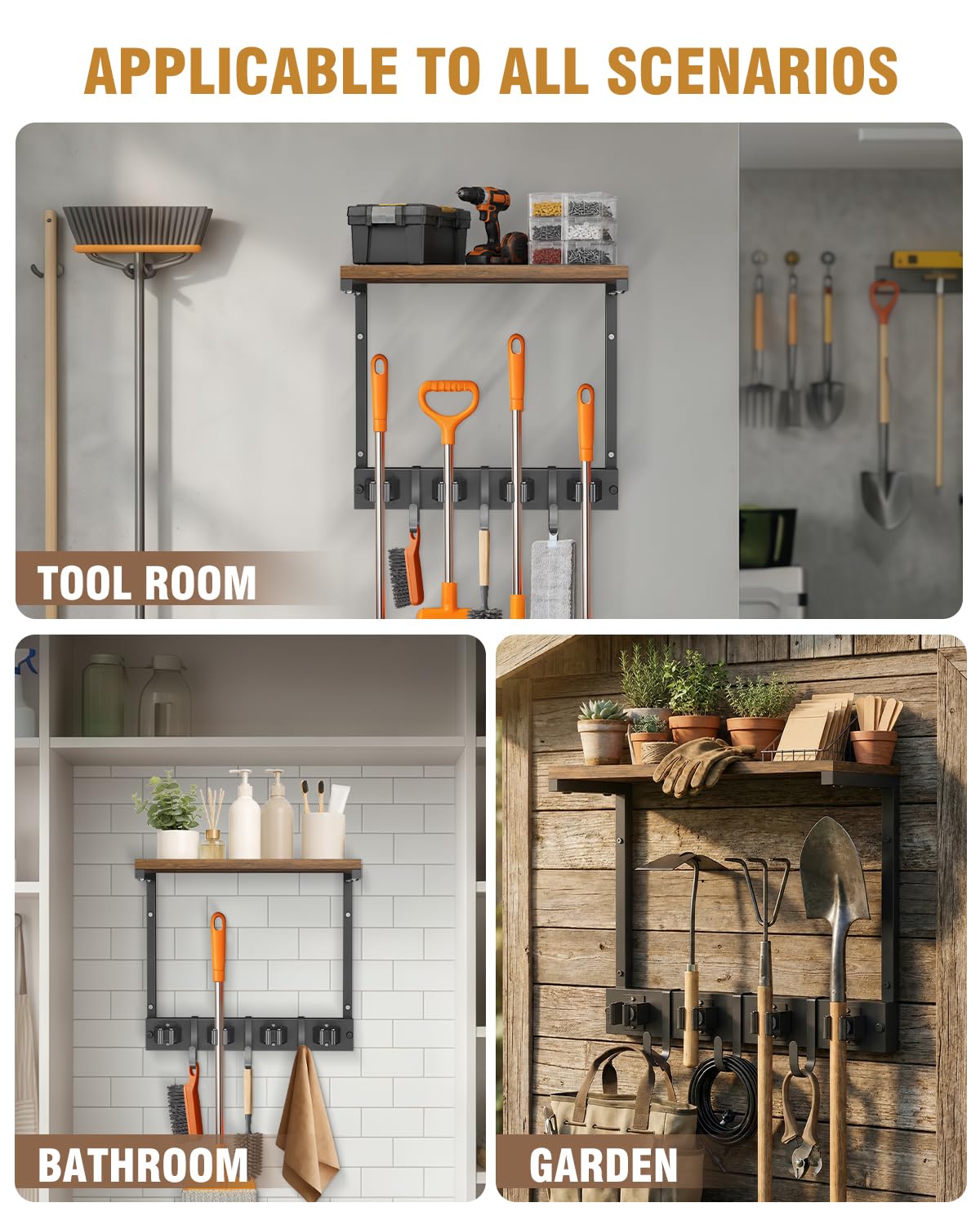 Small Broom Holder Wall Mount with Shelf