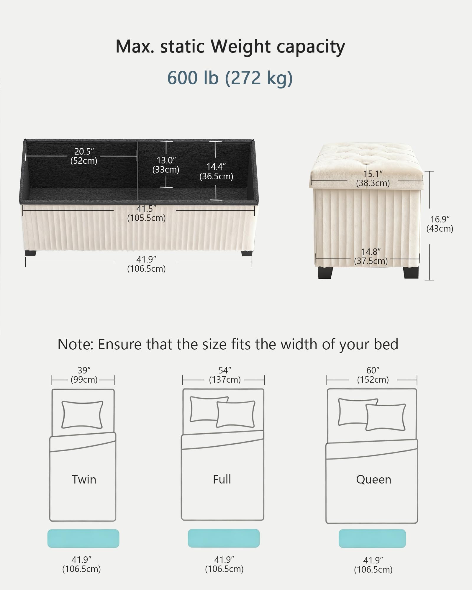 43 Inches Storage Ottoman Bench
