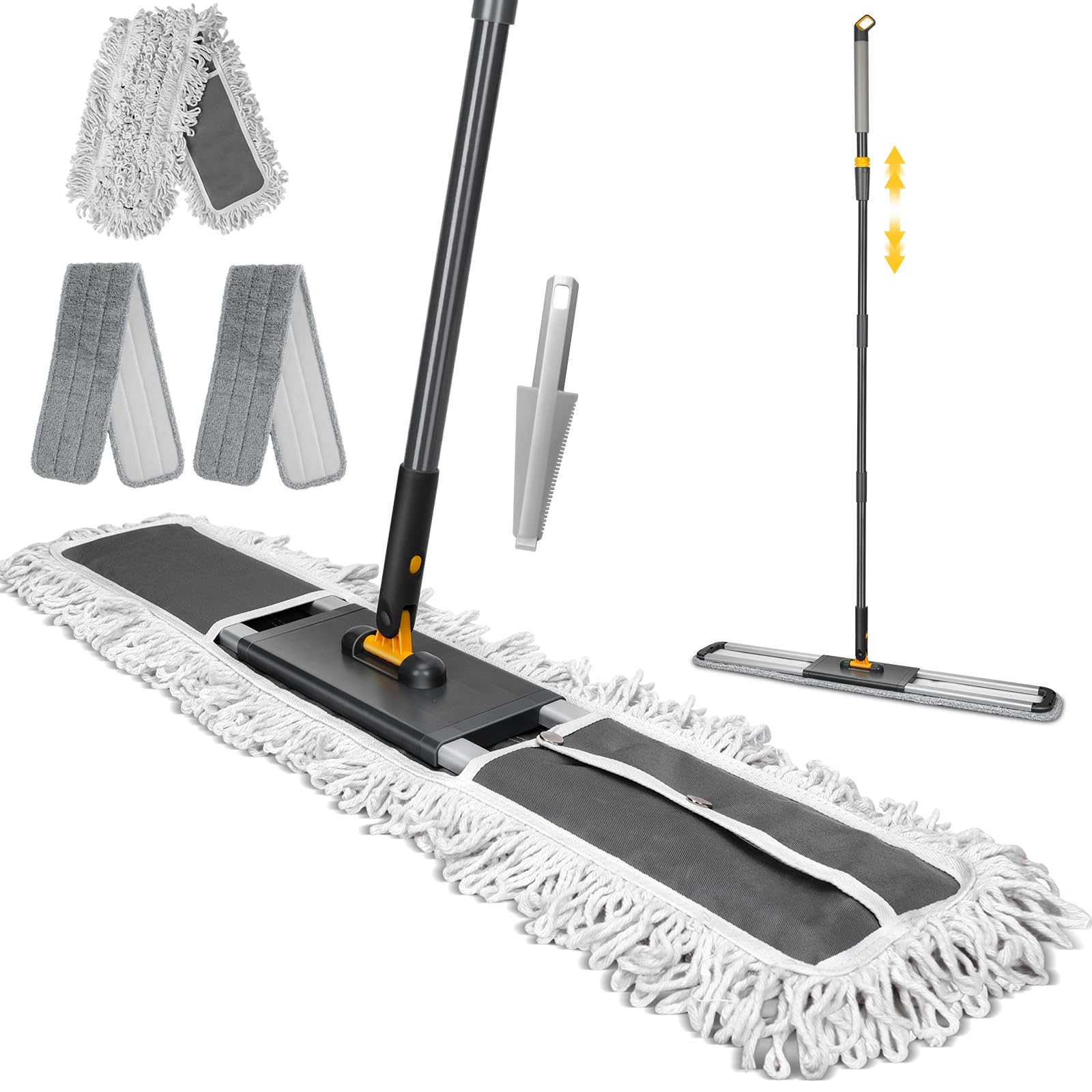 36” Commercial Dust Mop with 62” Adjustable Handle & 3 Reusable Pads