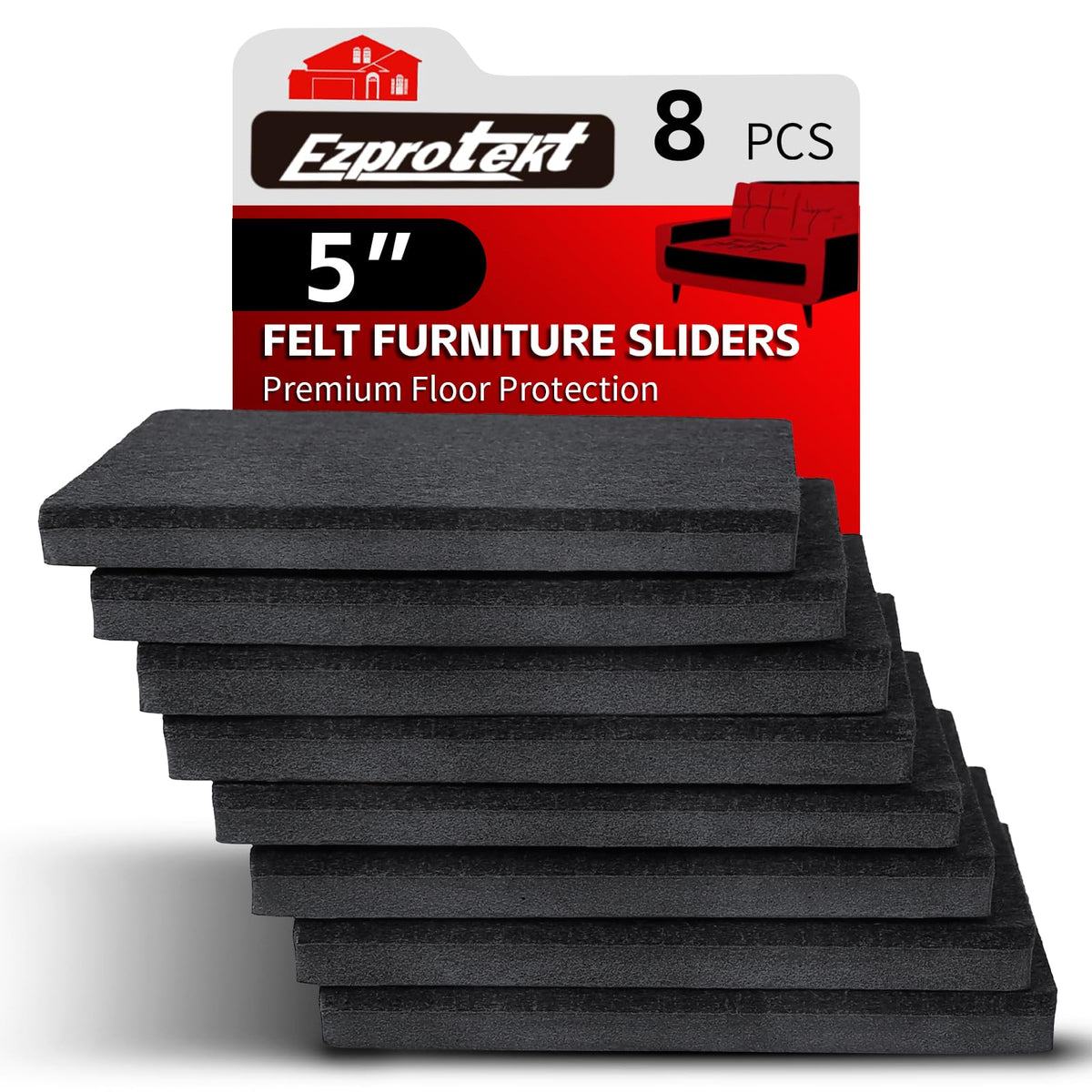 5" Square Felt Furniture Movers Sliders for Hardwood Floors (8 Count)